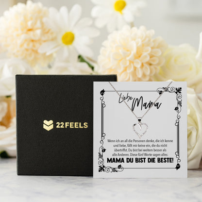 22Feels® Mama Geschenk Muttertag Geburtstag Frauen Schmuck mit Karte Herz Halskette Echt Silber Weihnachten Idee von Tochter oder Sohn-Schmuck mit Botschaftskarte - Herz21-22Feels