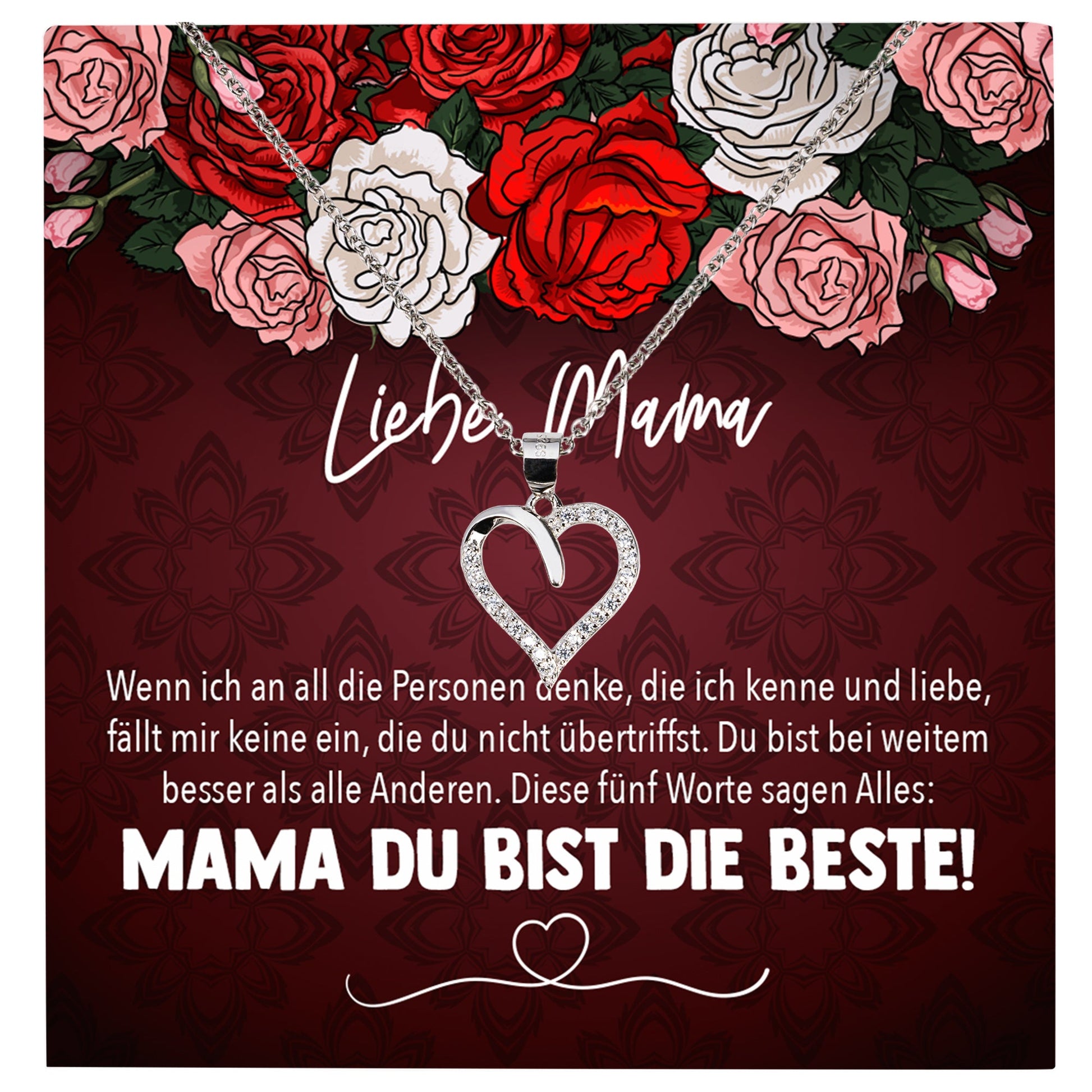 22Feels® Mama Geschenk Muttertag Geburtstag Frauen Schmuck mit Karte Herz Halskette Echt Silber Weihnachten Idee von Tochter oder Sohn-Schmuck mit Botschaftskarte - Herz21-22Feels