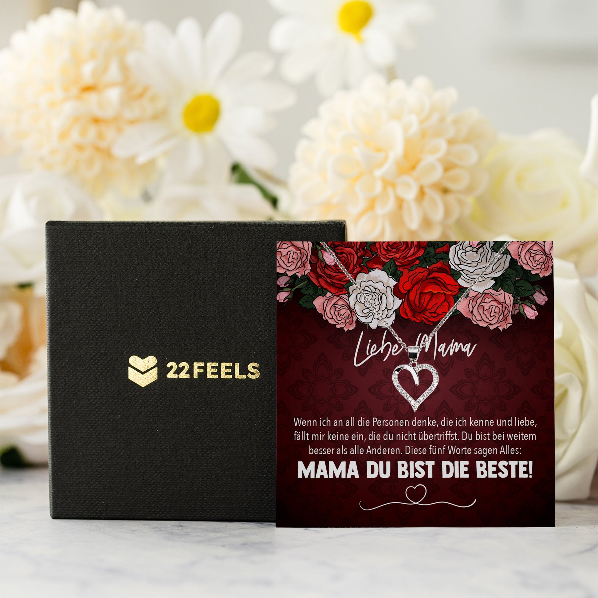 22Feels® Mama Geschenk Muttertag Geburtstag Frauen Schmuck mit Karte Herz Halskette Echt Silber Weihnachten Idee von Tochter oder Sohn-Schmuck mit Botschaftskarte - Herz21-22Feels