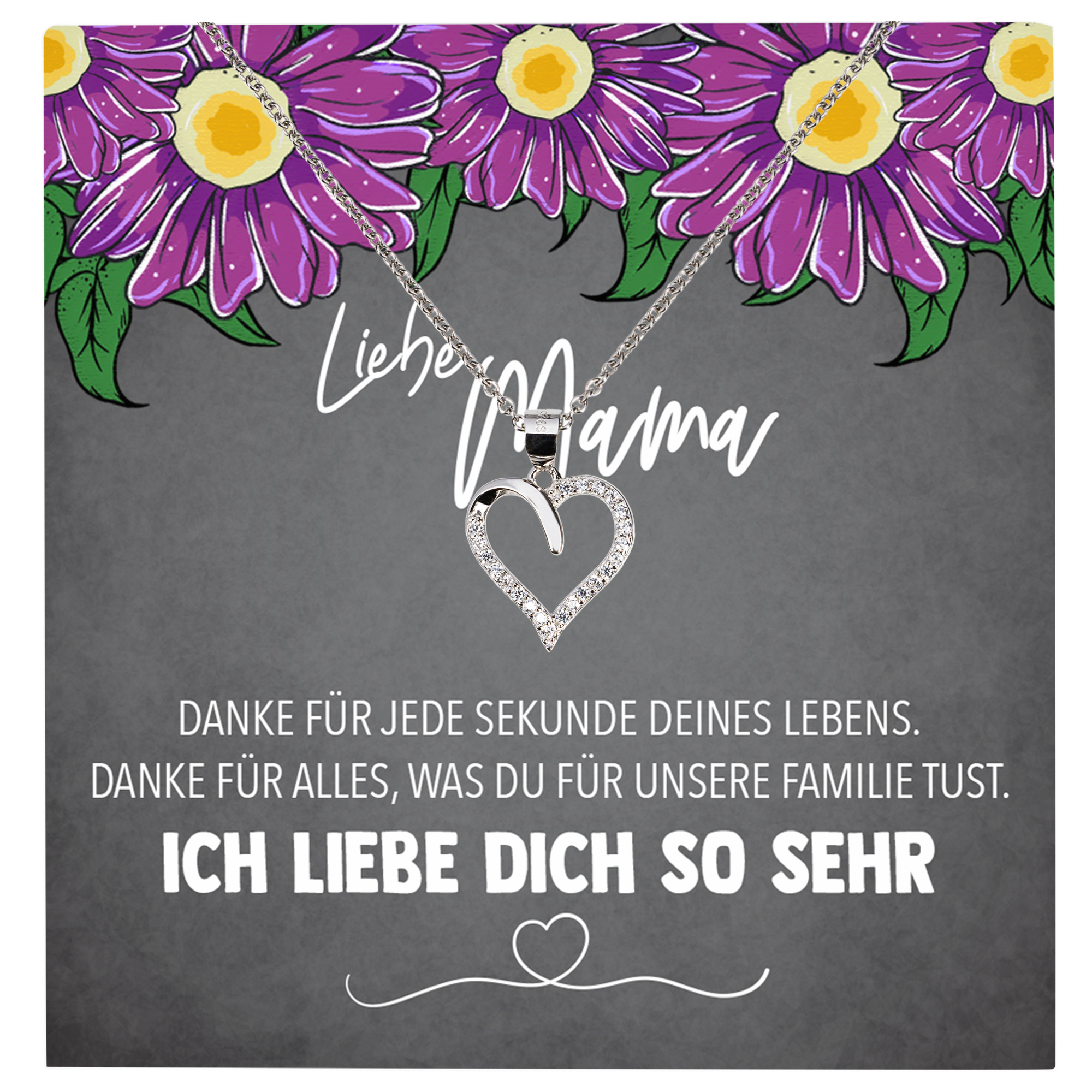 22Feels® Mama Geschenk Muttertag Geburtstag Frauen Schmuck mit Karte Herz Halskette Echt Silber Weihnachten Idee von Tochter oder Sohn-Schmuck mit Botschaftskarte - Herz21-22Feels