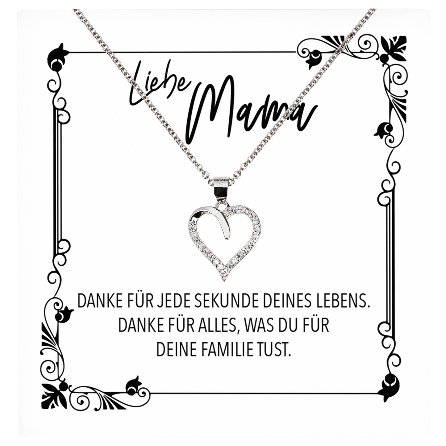 22Feels® Mama Geschenk Muttertag Geburtstag Frauen Schmuck mit Karte Herz Halskette Echt Silber Weihnachten Idee von Tochter oder Sohn-Schmuck mit Botschaftskarte - Herz21-22Feels