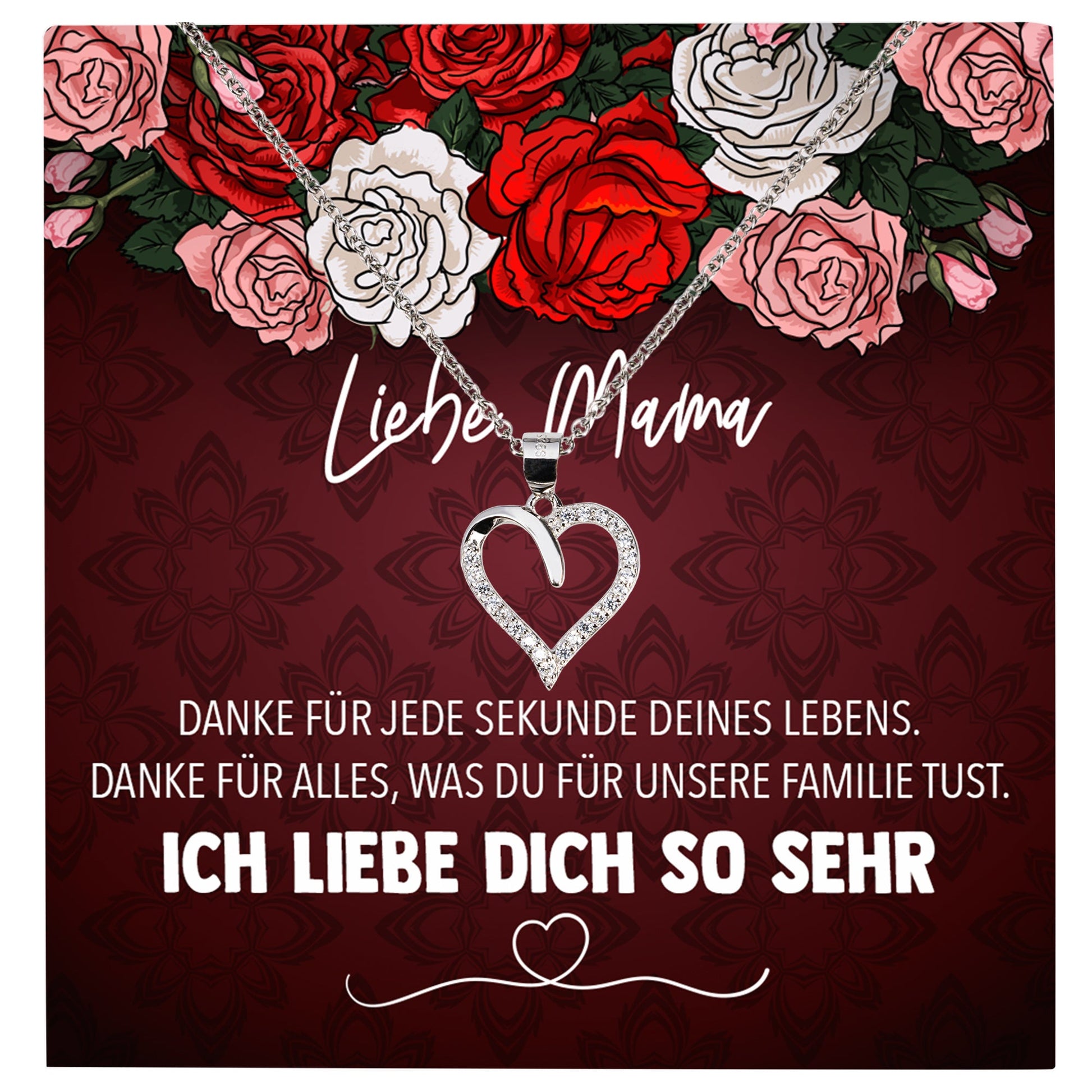 22Feels® Mama Geschenk Muttertag Geburtstag Frauen Schmuck mit Karte Herz Halskette Echt Silber Weihnachten Idee von Tochter oder Sohn-Schmuck mit Botschaftskarte - Herz21-22Feels