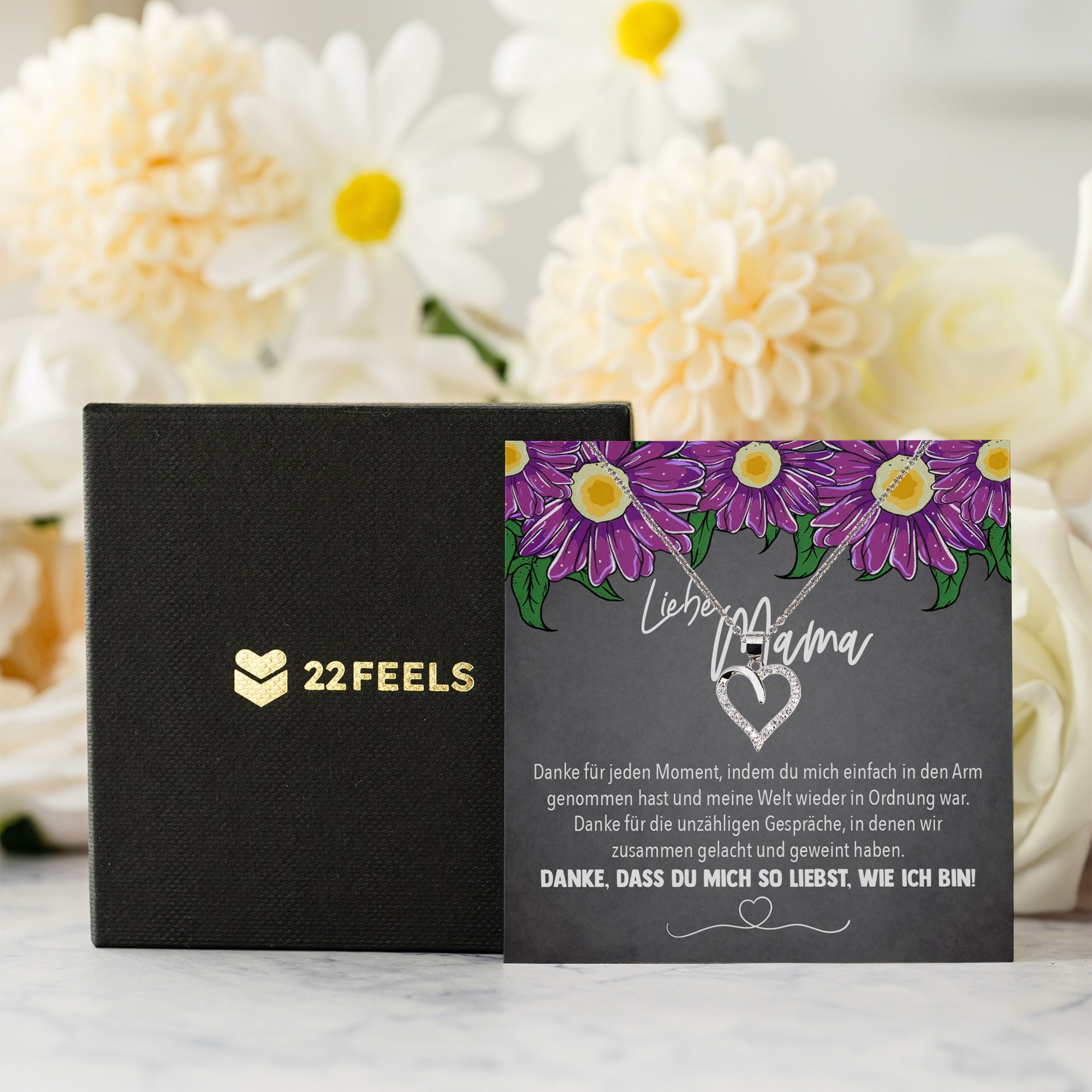 22Feels® Mama Geschenk Muttertag Geburtstag Frauen Schmuck mit Karte Herz Halskette Echt Silber Weihnachten Idee von Tochter oder Sohn-Schmuck mit Botschaftskarte - Herz21-22Feels