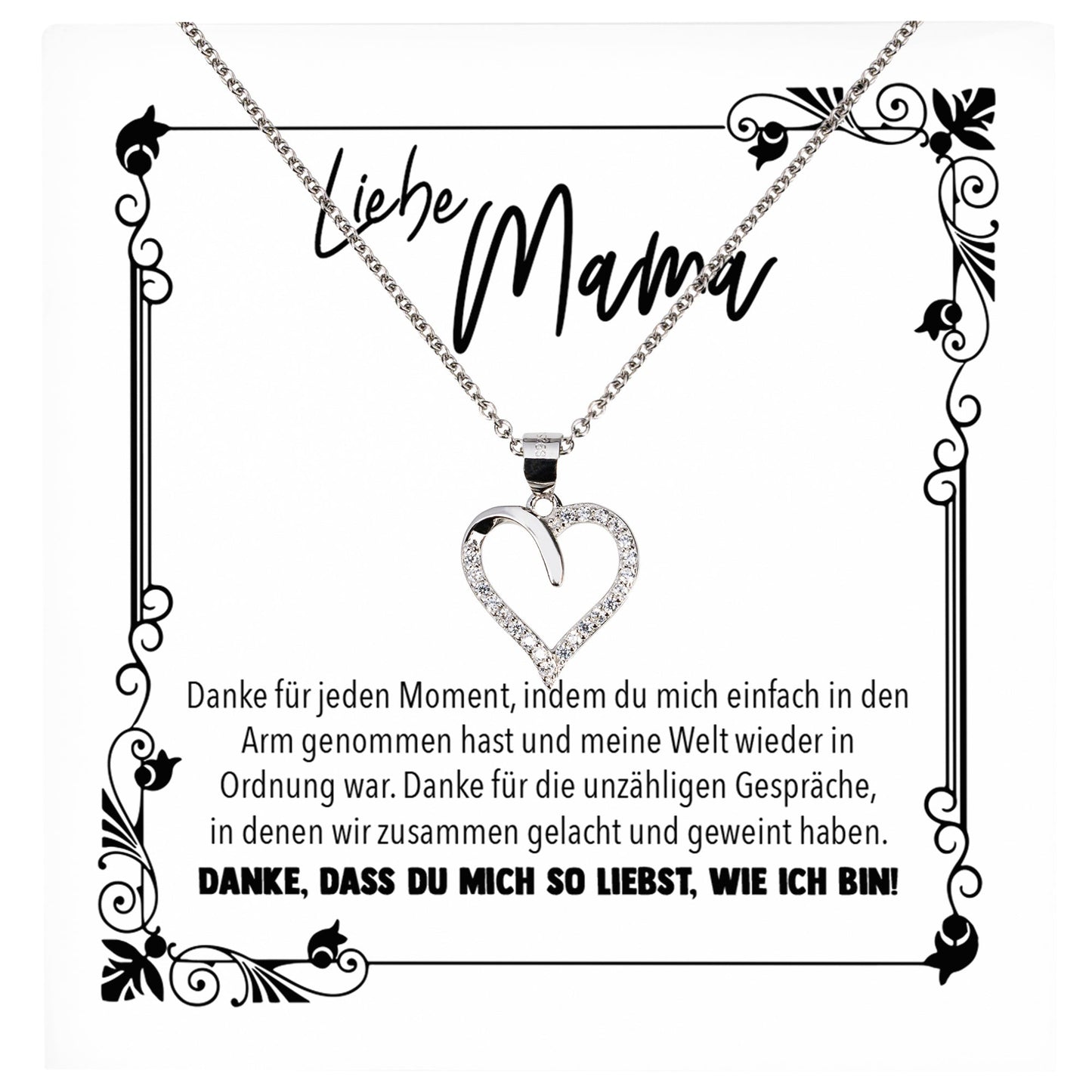 22Feels® Mama Geschenk Muttertag Geburtstag Frauen Schmuck mit Karte Herz Halskette Echt Silber Weihnachten Idee von Tochter oder Sohn-Schmuck mit Botschaftskarte - Herz21-22Feels