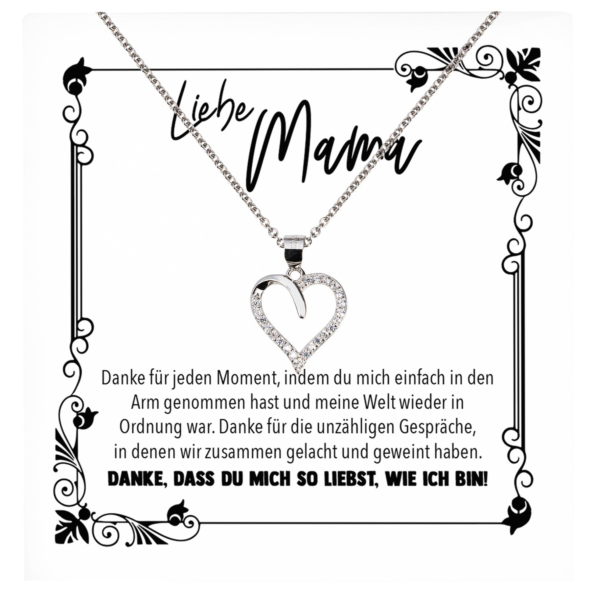 22Feels® Mama Geschenk Muttertag Geburtstag Frauen Schmuck mit Karte Herz Halskette Echt Silber Weihnachten Idee von Tochter oder Sohn-Schmuck mit Botschaftskarte - Herz21-22Feels