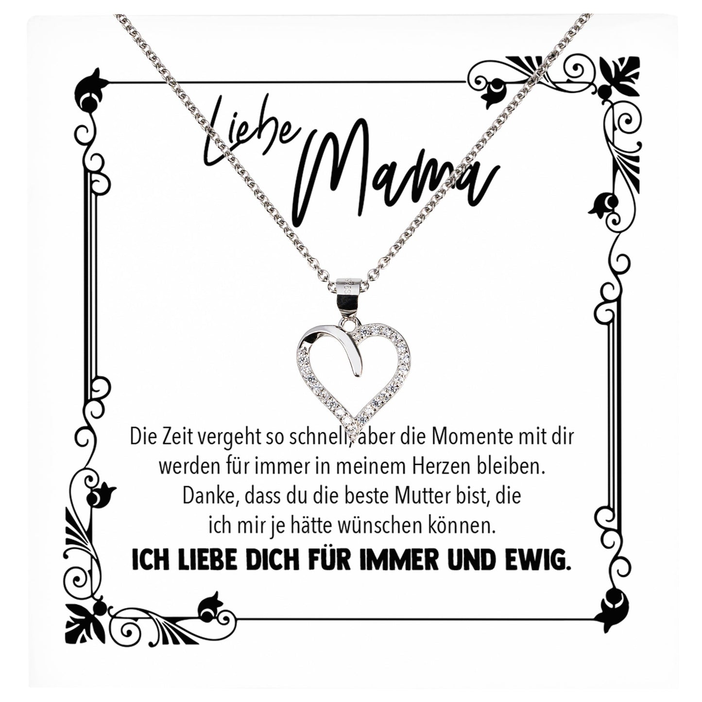 22Feels® Mama Geschenk Muttertag Geburtstag Frauen Schmuck mit Karte Herz Halskette Echt Silber Weihnachten Idee von Tochter oder Sohn-Schmuck mit Botschaftskarte - Herz21-22Feels