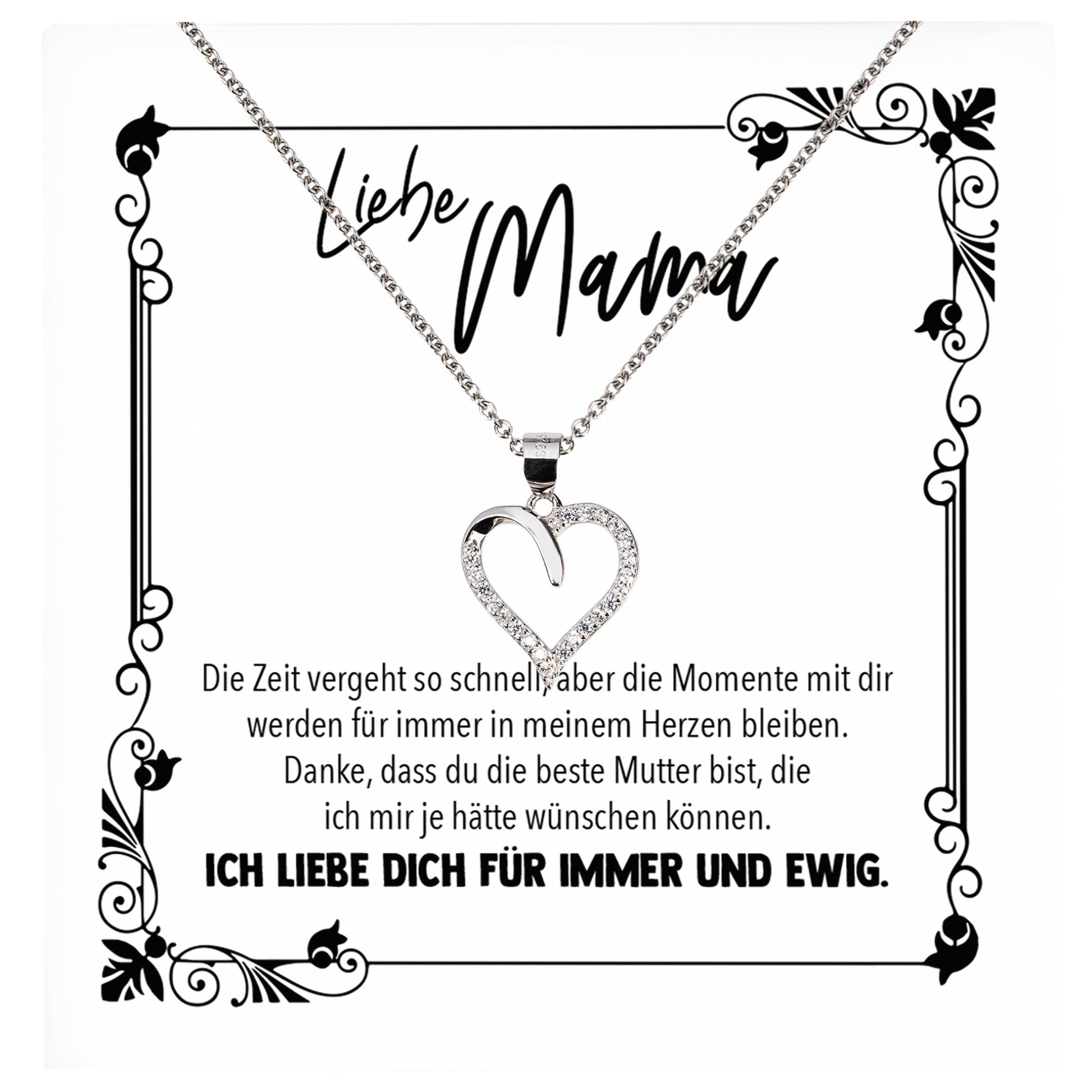22Feels® Mama Geschenk Muttertag Geburtstag Frauen Schmuck mit Karte Herz Halskette Echt Silber Weihnachten Idee von Tochter oder Sohn-Schmuck mit Botschaftskarte - Herz21-22Feels