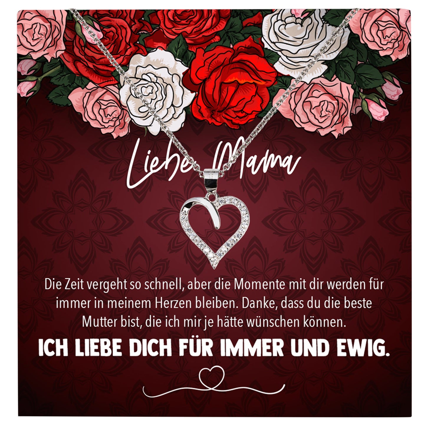 22Feels® Mama Geschenk Muttertag Geburtstag Frauen Schmuck mit Karte Herz Halskette Echt Silber Weihnachten Idee von Tochter oder Sohn-Schmuck mit Botschaftskarte - Herz21-22Feels