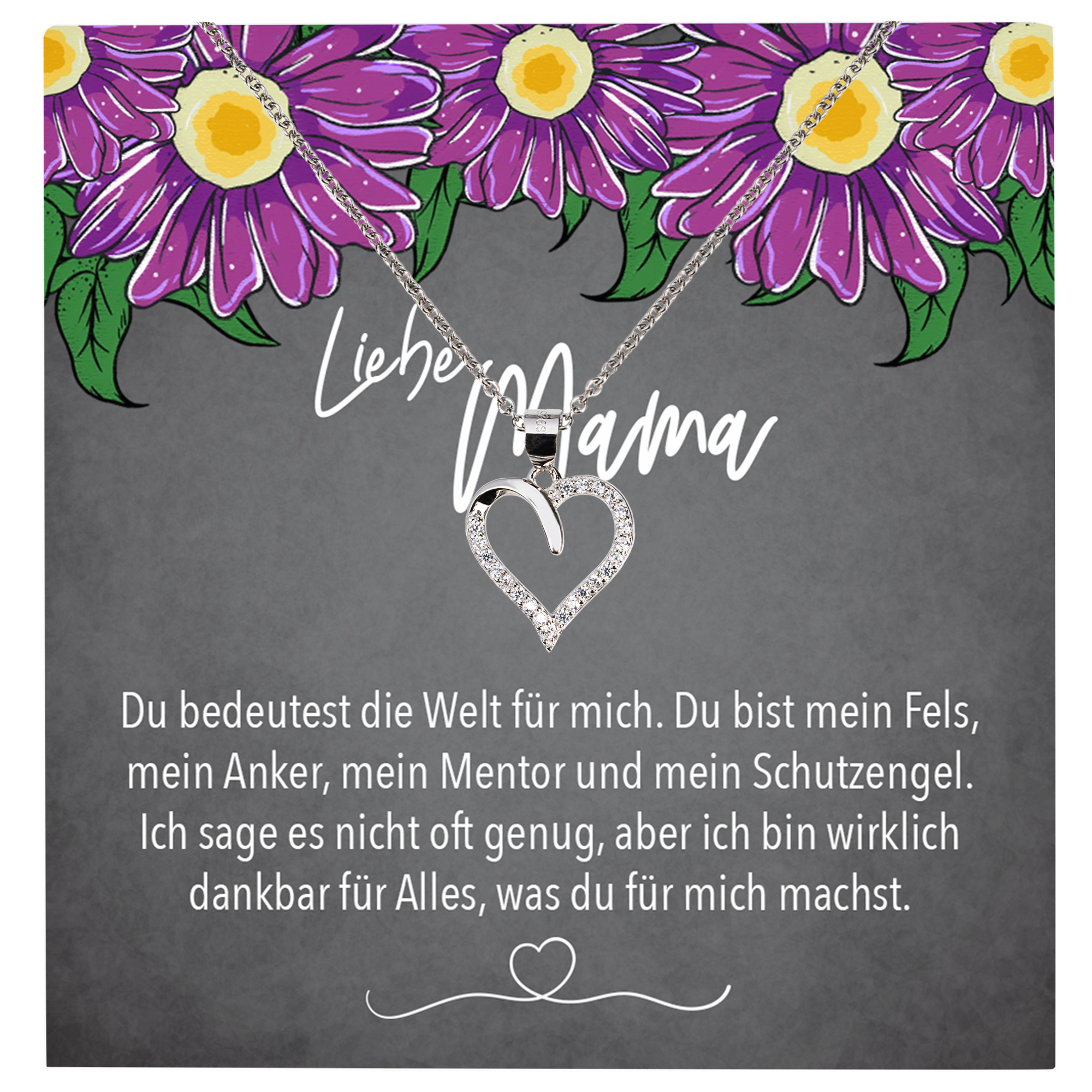 22Feels® Mama Geschenk Muttertag Geburtstag Frauen Schmuck mit Karte Herz Halskette Echt Silber Weihnachten Idee von Tochter oder Sohn-Schmuck mit Botschaftskarte - Herz21-22Feels