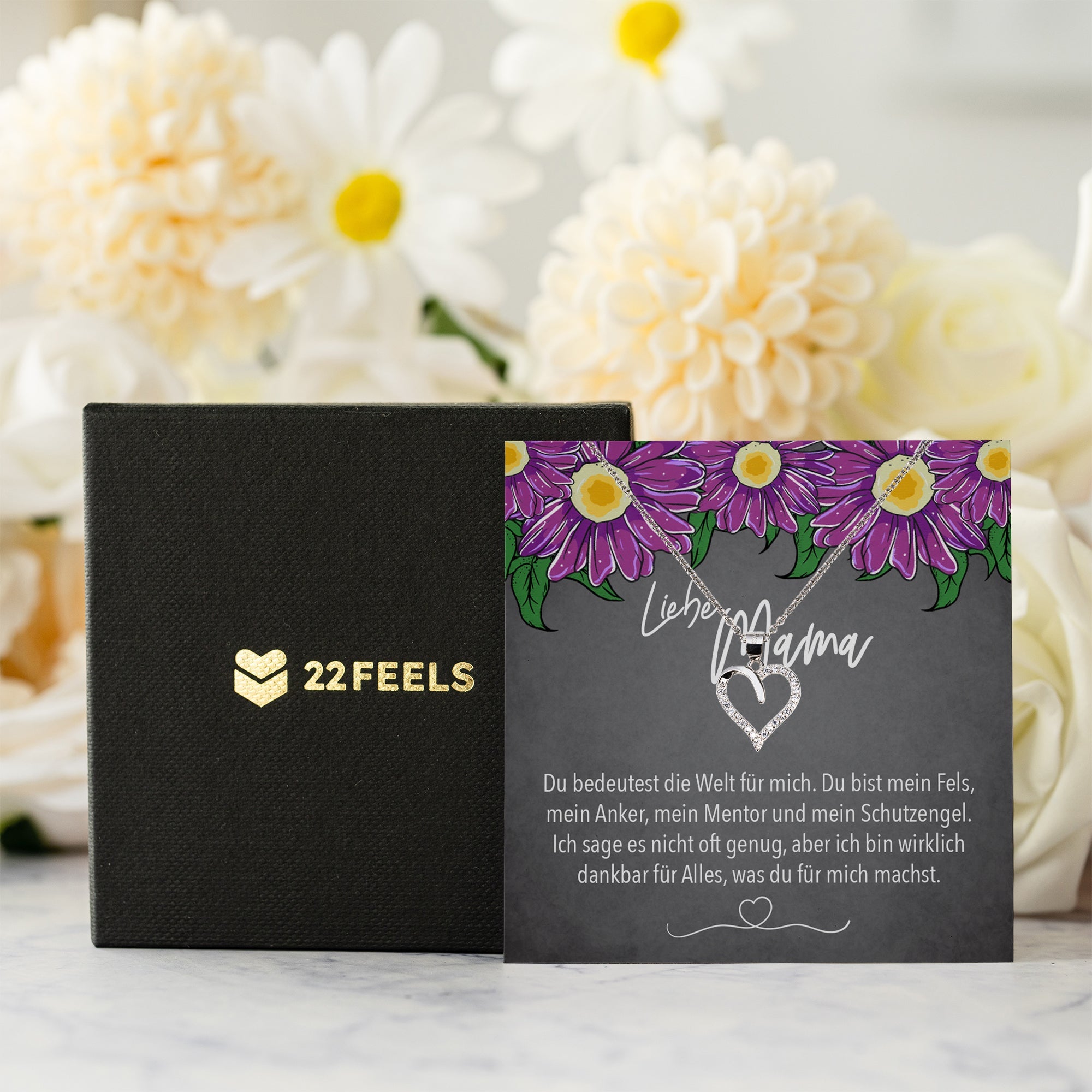 22Feels® Mama Geschenk Muttertag Geburtstag Frauen Schmuck mit Karte Herz Halskette Echt Silber Weihnachten Idee von Tochter oder Sohn-Schmuck mit Botschaftskarte - Herz21-22Feels