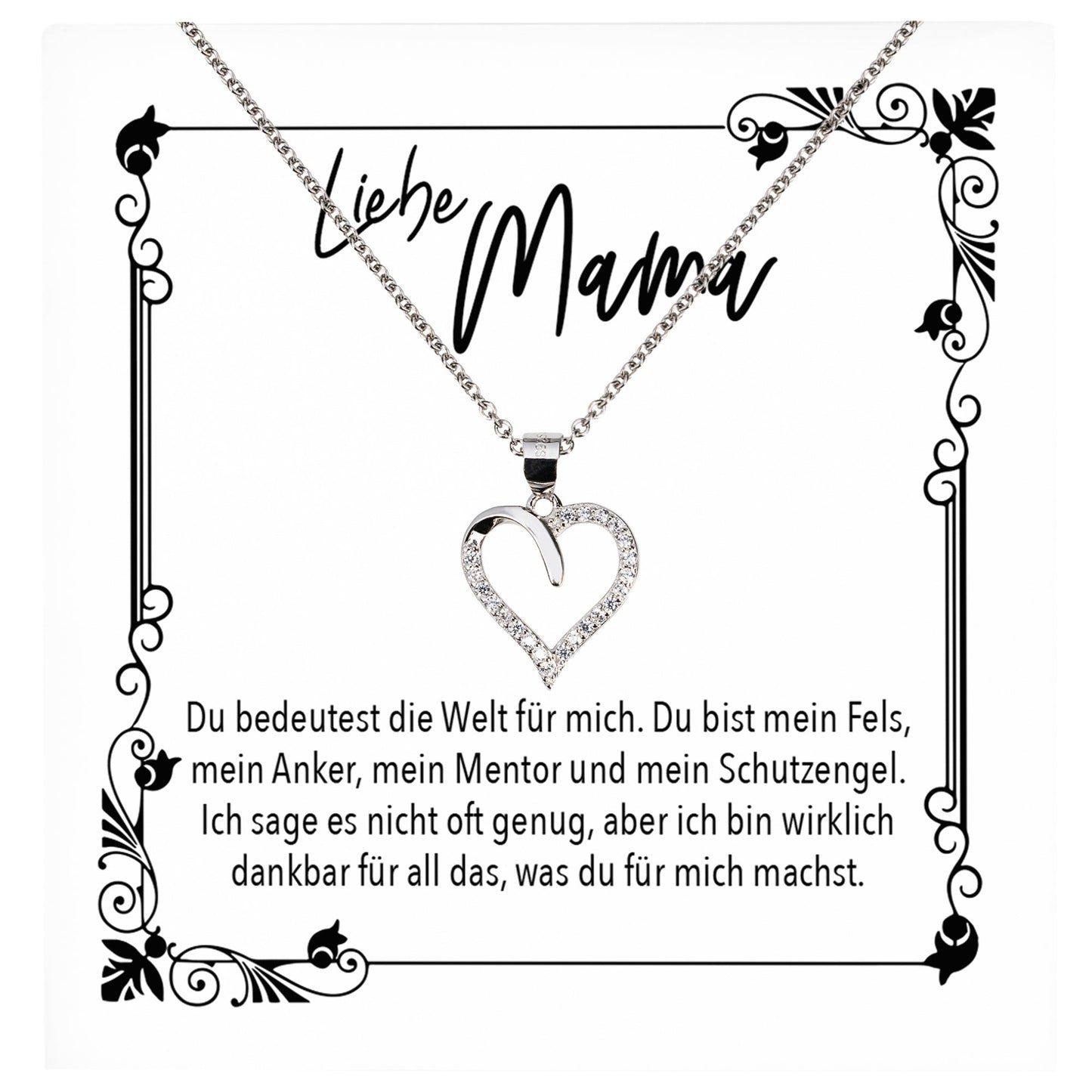 22Feels® Mama Geschenk Muttertag Geburtstag Frauen Schmuck mit Karte Herz Halskette Echt Silber Weihnachten Idee von Tochter oder Sohn-Schmuck mit Botschaftskarte - Herz21-22Feels