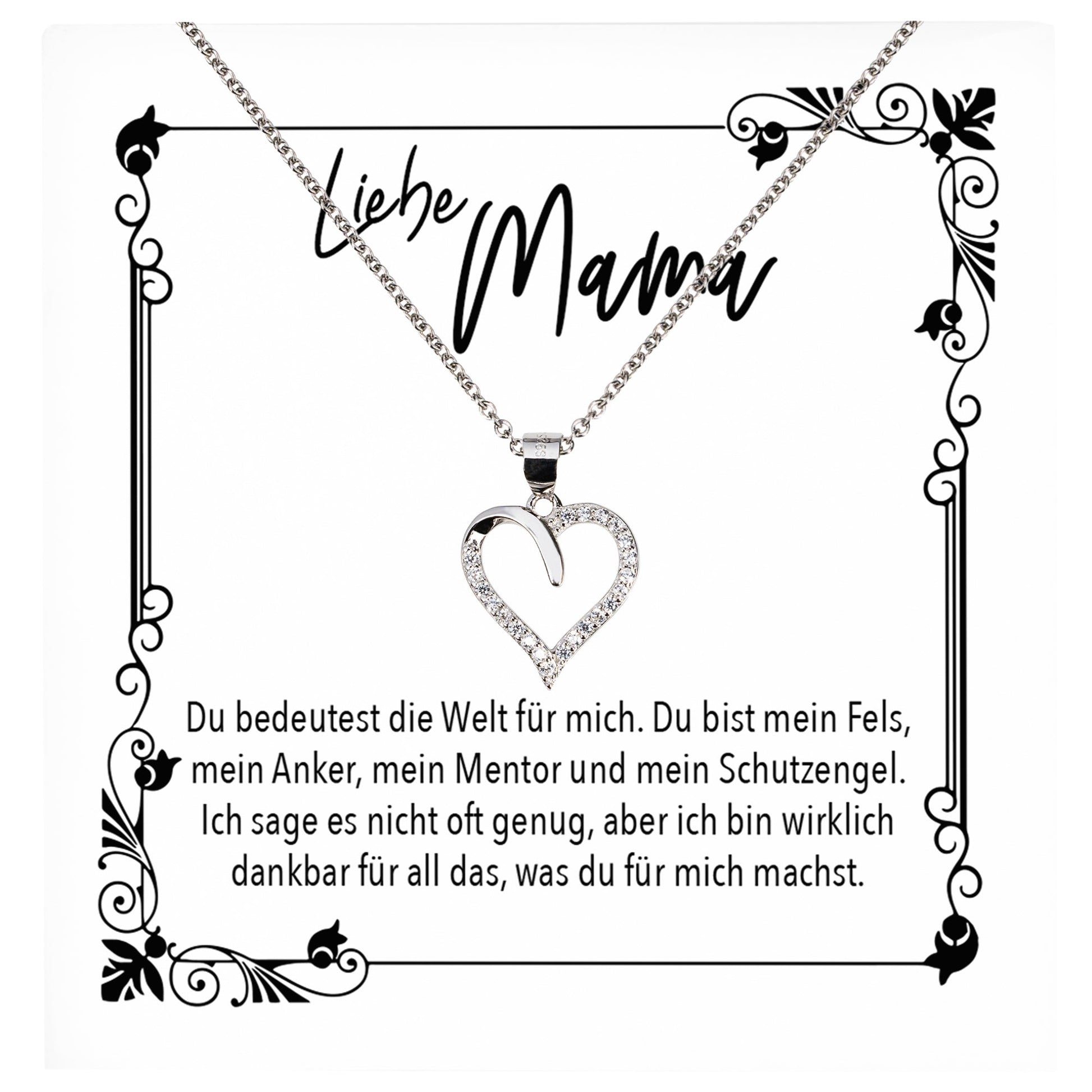 22Feels® Mama Geschenk Muttertag Geburtstag Frauen Schmuck mit Karte Herz Halskette Echt Silber Weihnachten Idee von Tochter oder Sohn-Schmuck mit Botschaftskarte - Herz21-22Feels