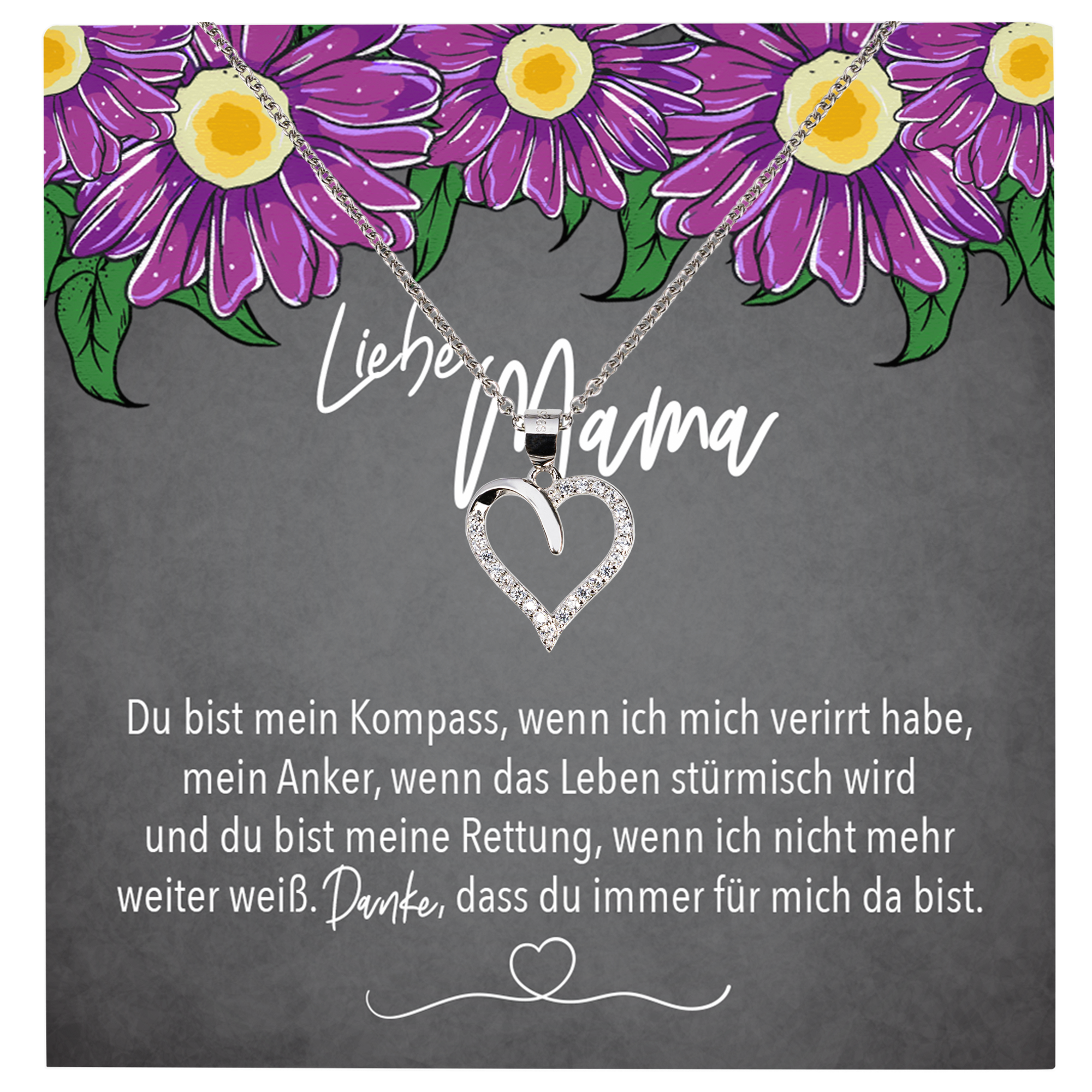 22Feels® Mama Geschenk Muttertag Geburtstag Frauen Schmuck mit Karte Herz Halskette Echt Silber Weihnachten Idee von Tochter oder Sohn-Schmuck mit Botschaftskarte - Herz21-22Feels