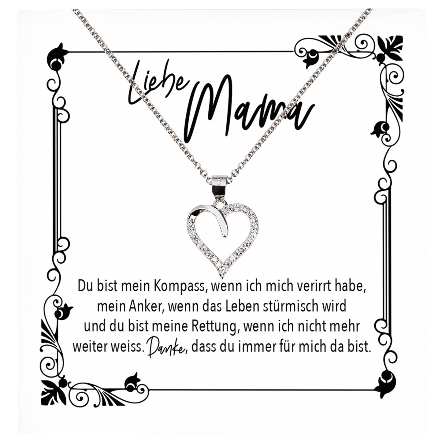 22Feels® Mama Geschenk Muttertag Geburtstag Frauen Schmuck mit Karte Herz Halskette Echt Silber Weihnachten Idee von Tochter oder Sohn-Schmuck mit Botschaftskarte - Herz21-22Feels