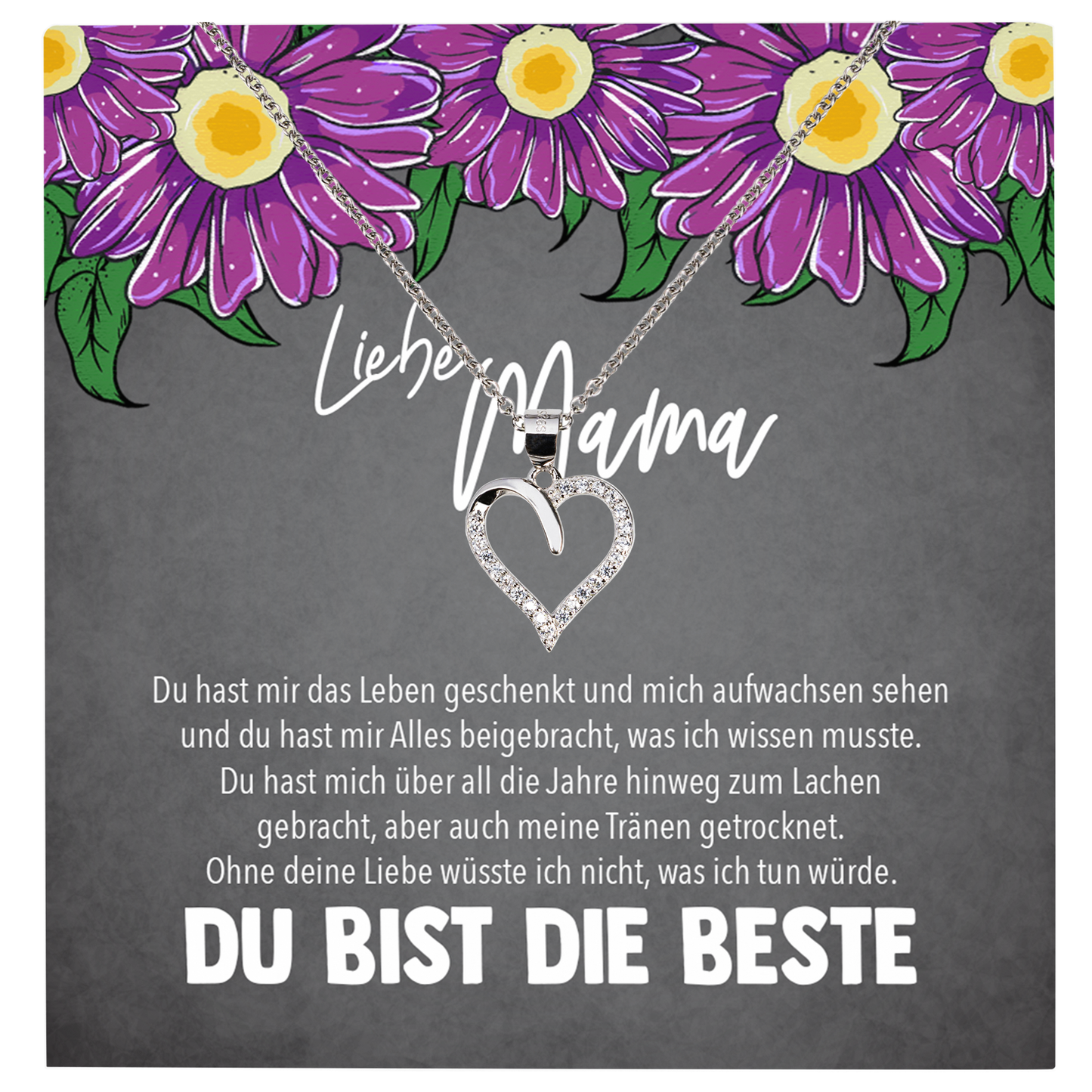 22Feels® Mama Geschenk Muttertag Geburtstag Frauen Schmuck mit Karte Herz Halskette Echt Silber Weihnachten Idee von Tochter oder Sohn-Schmuck mit Botschaftskarte - Herz21-22Feels