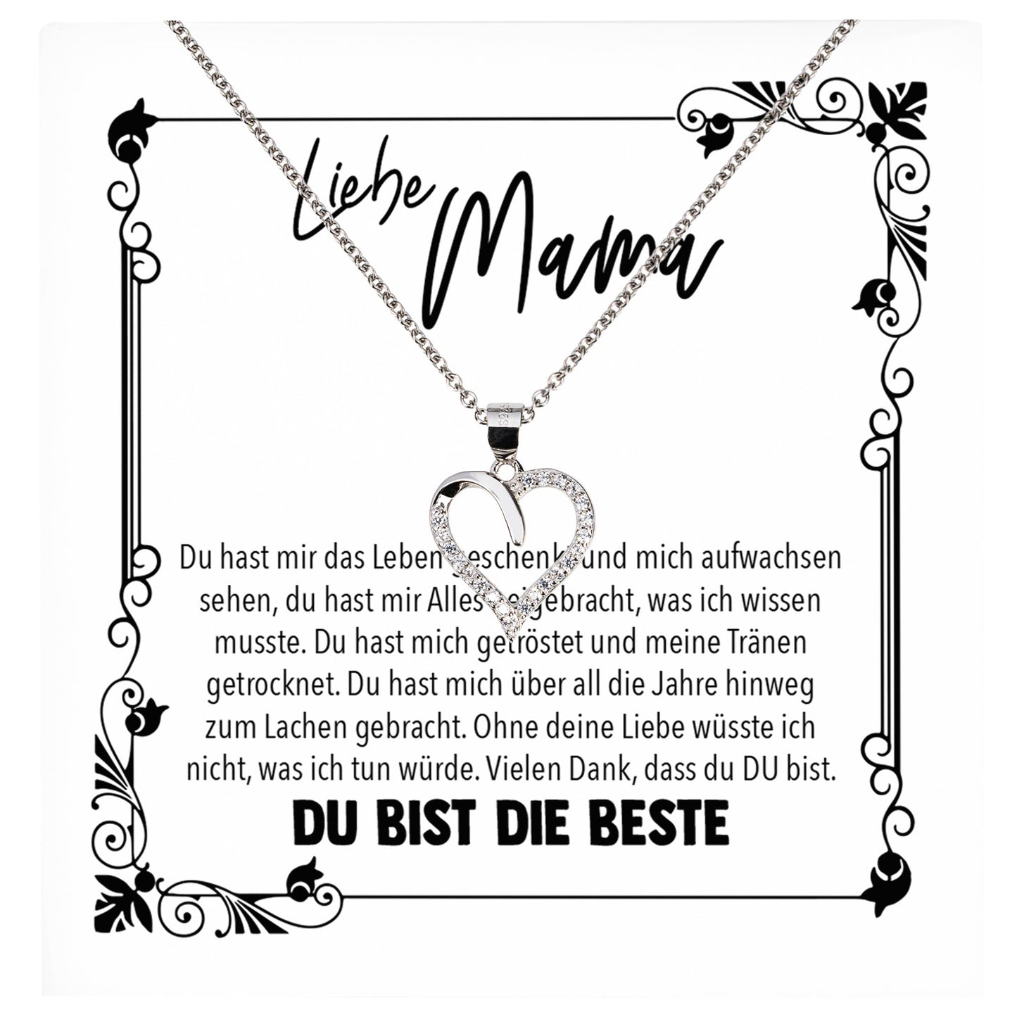 22Feels® Mama Geschenk Muttertag Geburtstag Frauen Schmuck mit Karte Herz Halskette Echt Silber Weihnachten Idee von Tochter oder Sohn-Schmuck mit Botschaftskarte - Herz21-22Feels