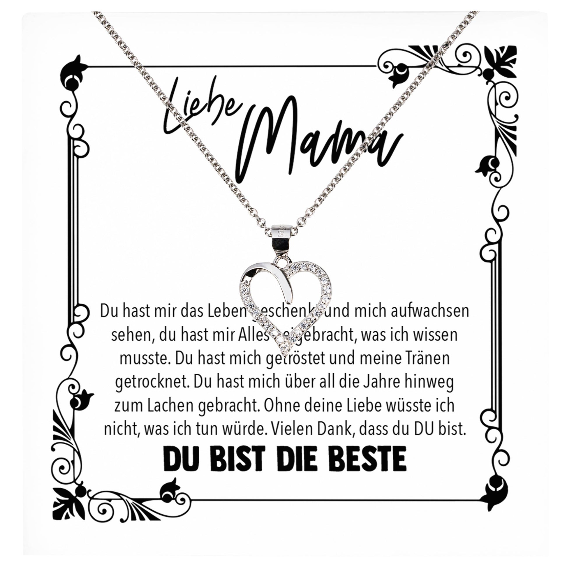 22Feels® Mama Geschenk Muttertag Geburtstag Frauen Schmuck mit Karte Herz Halskette Echt Silber Weihnachten Idee von Tochter oder Sohn-Schmuck mit Botschaftskarte - Herz21-22Feels