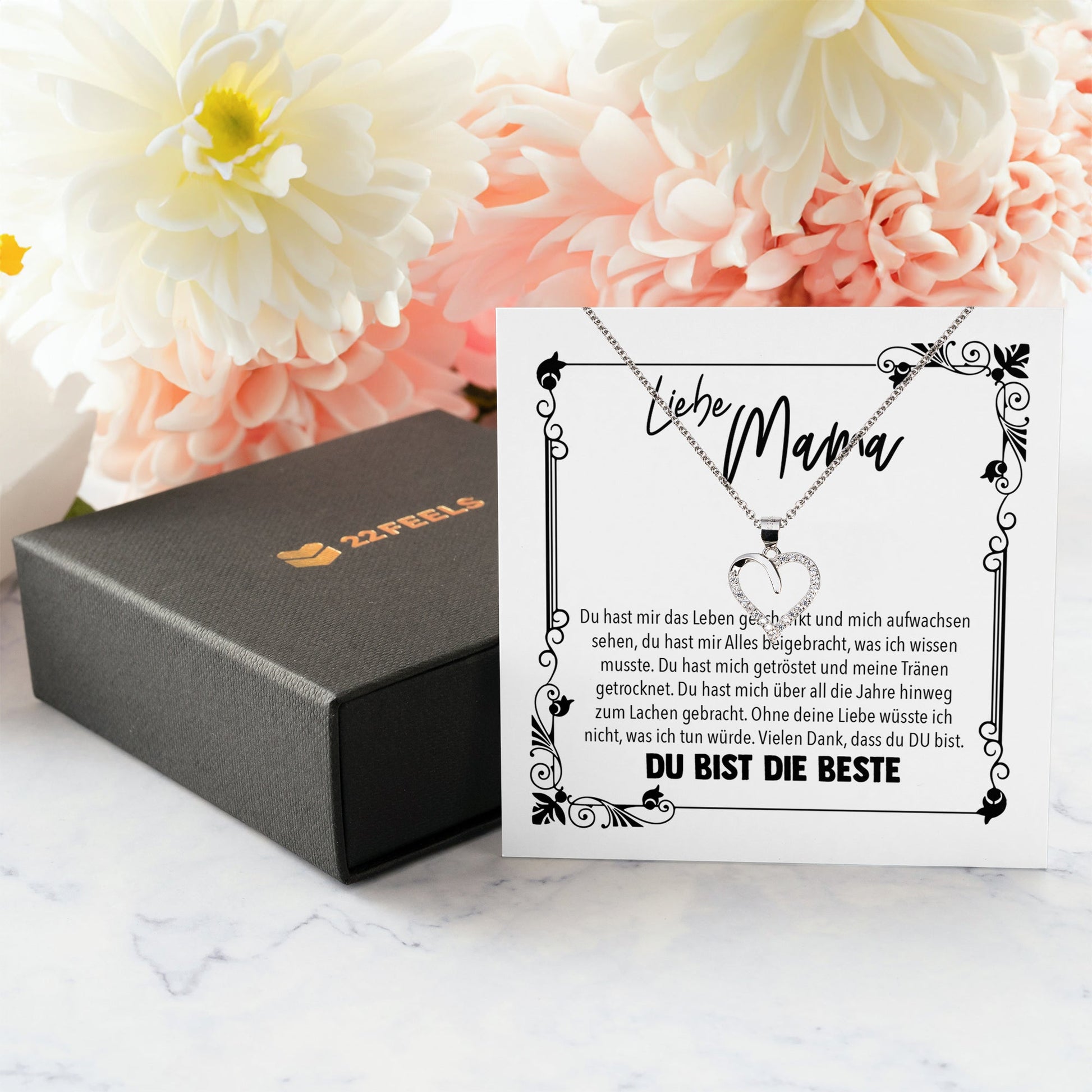 22Feels® Mama Geschenk Muttertag Geburtstag Frauen Schmuck mit Karte Herz Halskette Echt Silber Weihnachten Idee von Tochter oder Sohn-Schmuck mit Botschaftskarte - Herz21-22Feels