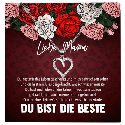 22Feels® Mama Geschenk Muttertag Geburtstag Frauen Schmuck mit Karte Herz Halskette Echt Silber Weihnachten Idee von Tochter oder Sohn-Schmuck mit Botschaftskarte - Herz21-22Feels