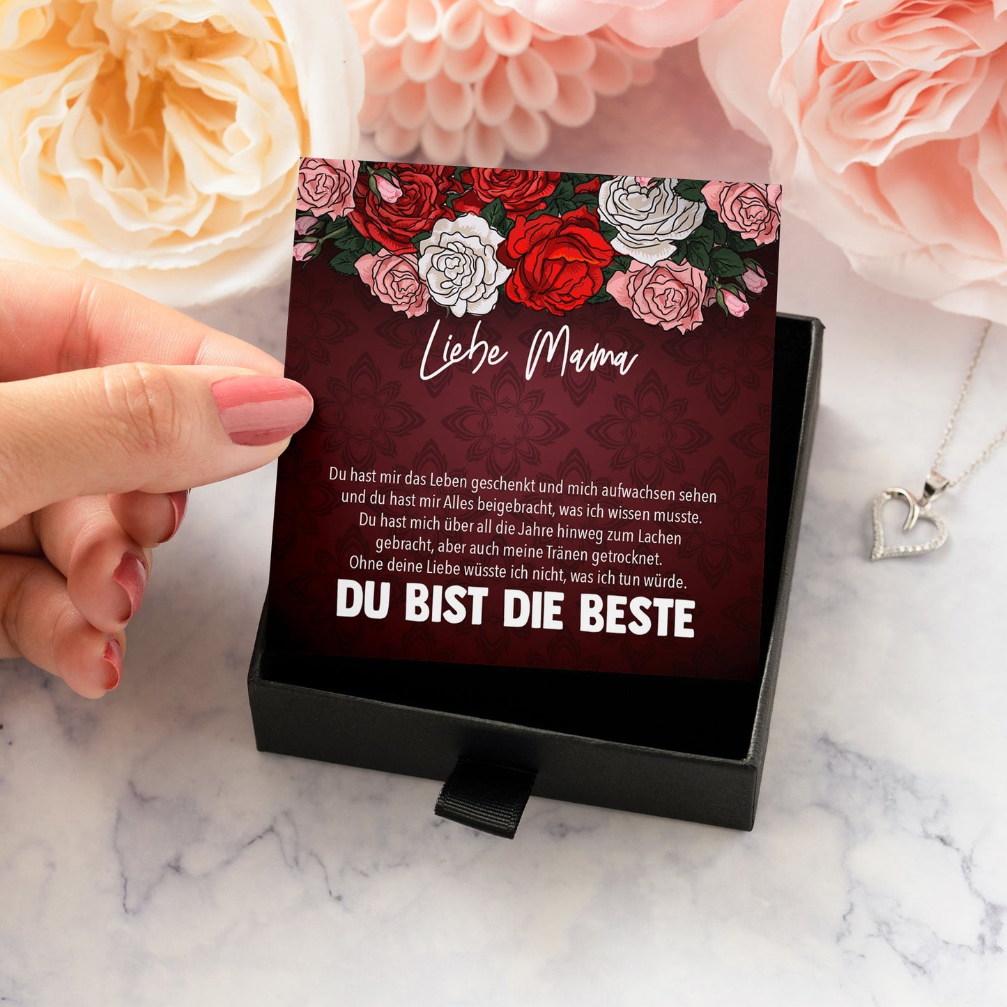 22Feels® Mama Geschenk Muttertag Geburtstag Frauen Schmuck mit Karte Herz Halskette Echt Silber Weihnachten Idee von Tochter oder Sohn-Schmuck mit Botschaftskarte - Herz21-22Feels