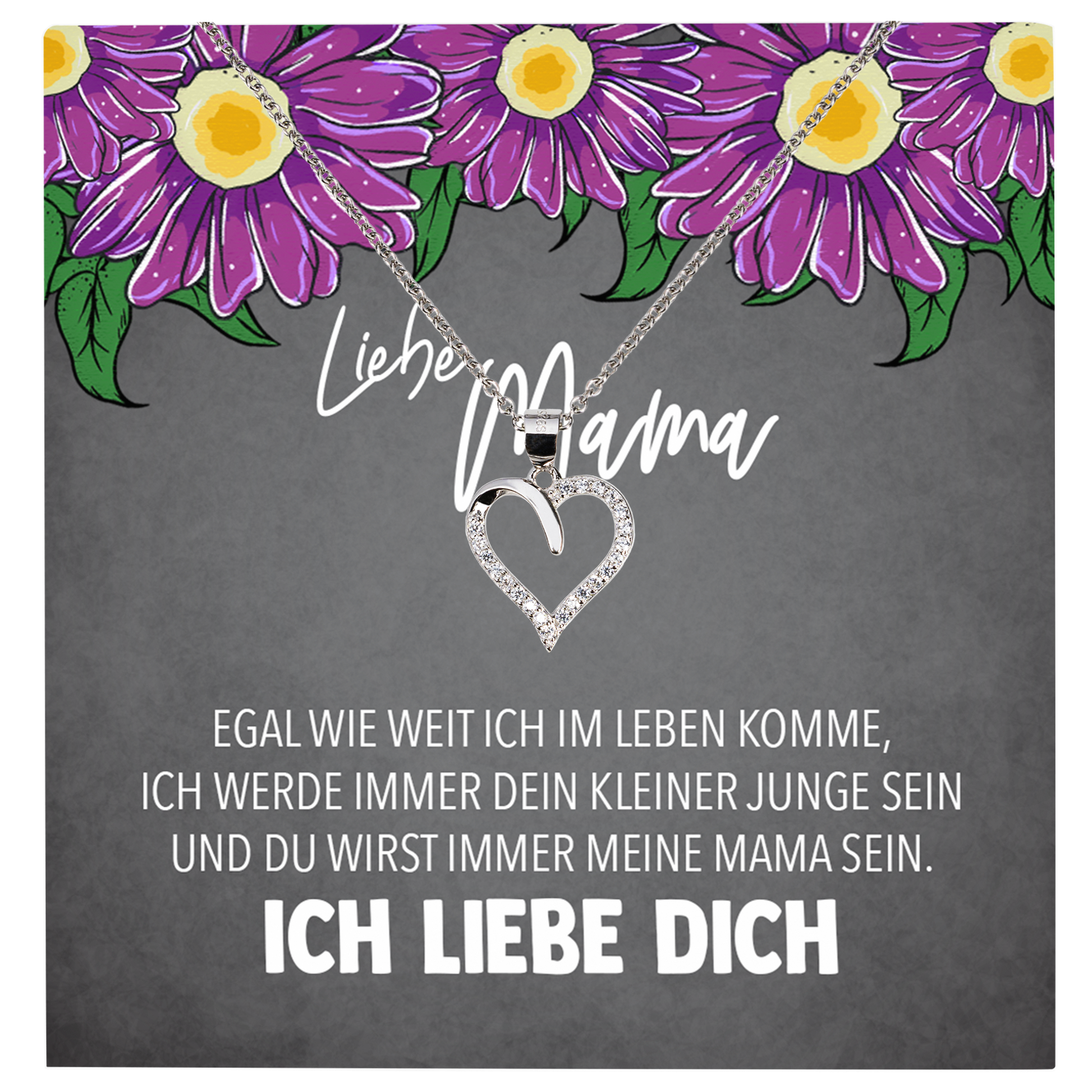 22Feels® Mama Geschenk von Sohn Muttertag Geburtstag Frauen Schmuck mit Karte Echt Silber Herz Halskette Weihnachten Idee Mutter Sohn-Schmuck mit Botschaftskarte - Herz21-22Feels