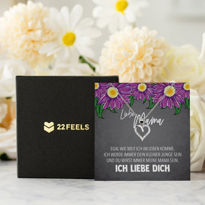 22Feels® Mama Geschenk von Sohn Muttertag Geburtstag Frauen Schmuck mit Karte Echt Silber Herz Halskette Weihnachten Idee Mutter Sohn-Schmuck mit Botschaftskarte - Herz21-22Feels