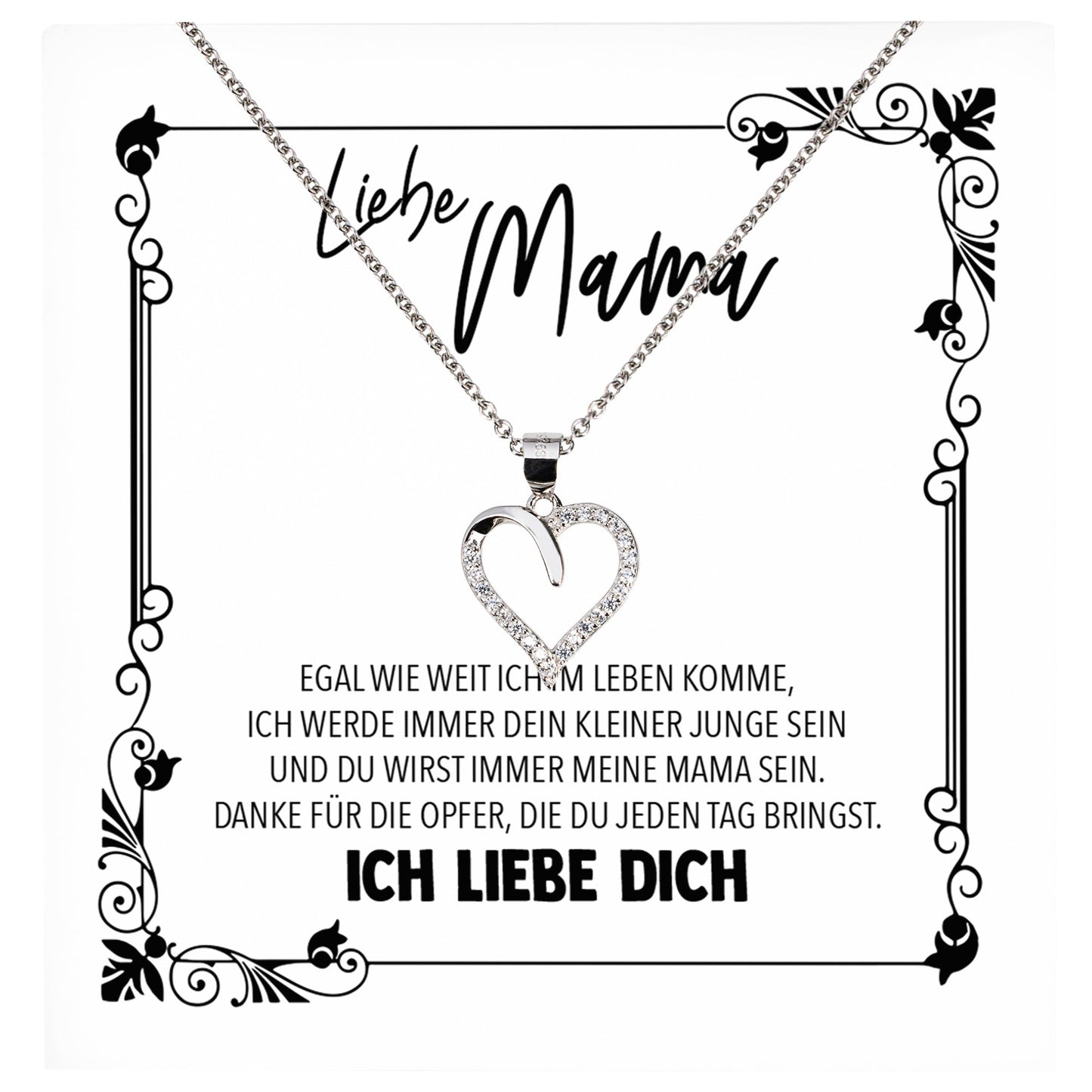 22Feels® Mama Geschenk von Sohn Muttertag Geburtstag Frauen Schmuck mit Karte Echt Silber Herz Halskette Weihnachten Idee Mutter Sohn-Schmuck mit Botschaftskarte - Herz21-22Feels