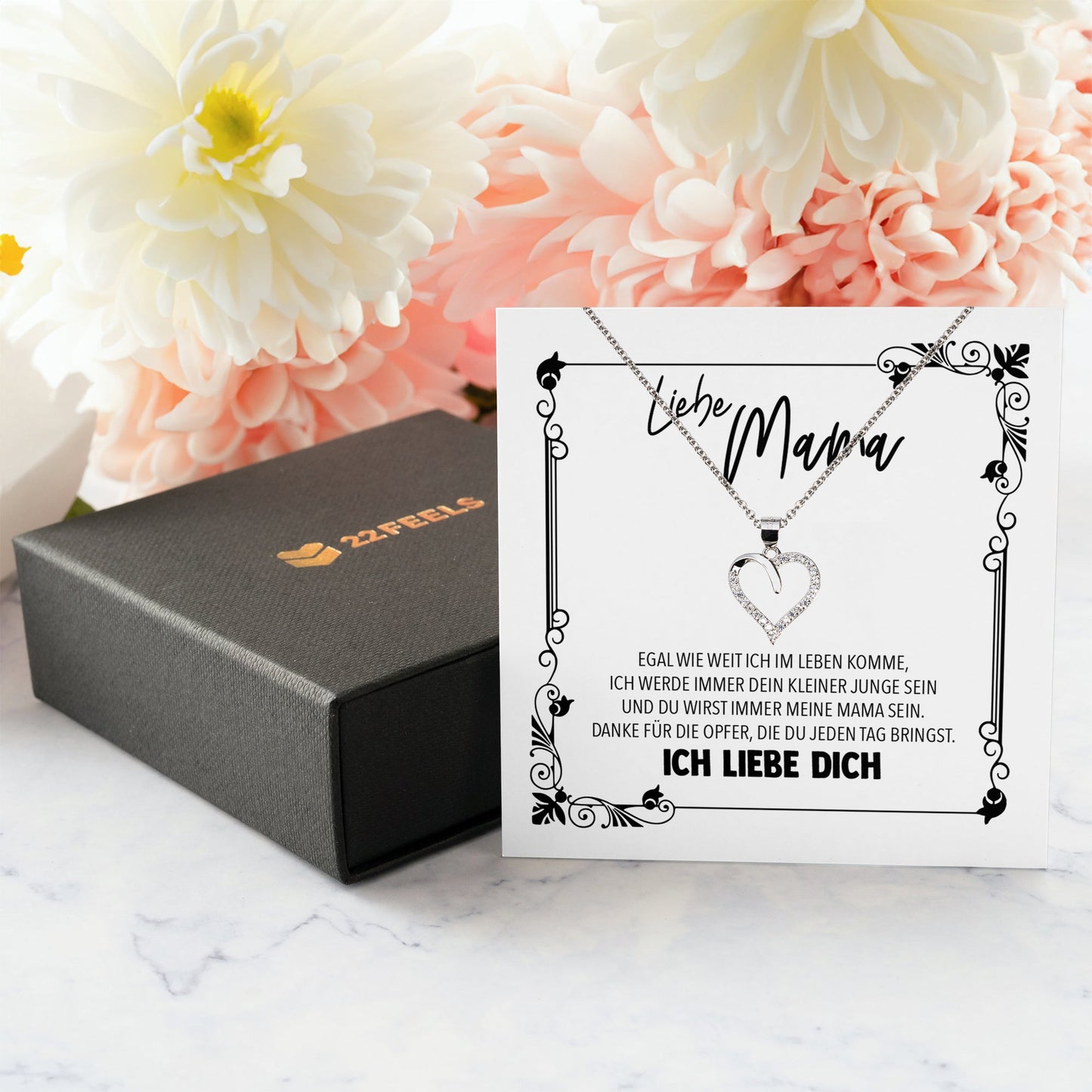 22Feels® Mama Geschenk von Sohn Muttertag Geburtstag Frauen Schmuck mit Karte Echt Silber Herz Halskette Weihnachten Idee Mutter Sohn-Schmuck mit Botschaftskarte - Herz21-22Feels
