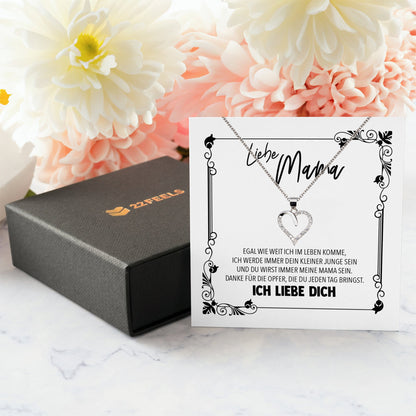22Feels® Mama Geschenk von Sohn Muttertag Geburtstag Frauen Schmuck mit Karte Echt Silber Herz Halskette Weihnachten Idee Mutter Sohn-Schmuck mit Botschaftskarte - Herz21-22Feels