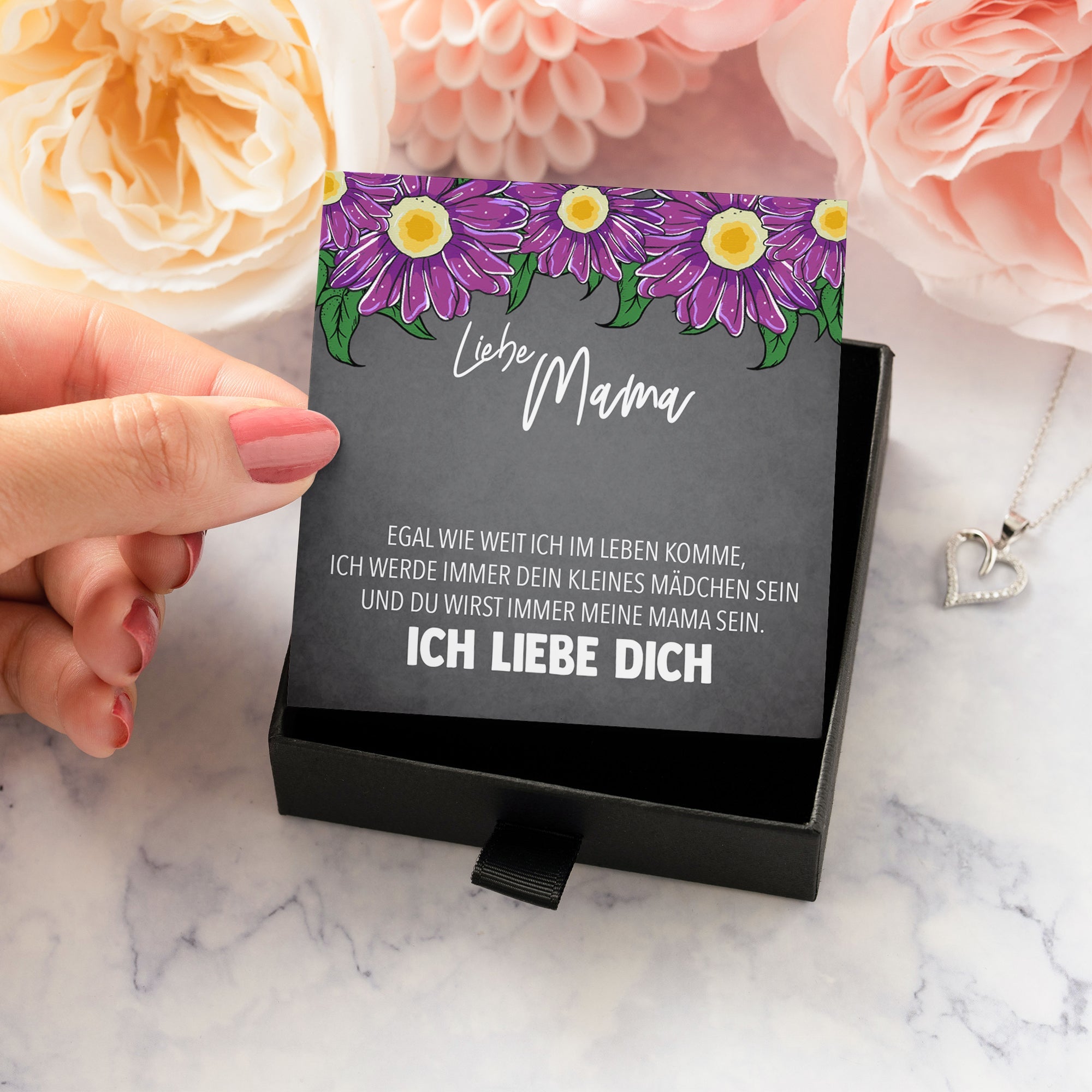 22Feels® Mama Geschenk von Tochter Muttertag Geburtstag Frauen Schmuck mit Karte Echt Silber Herz Halskette Weihnachten Idee Mutter Tochter-Schmuck mit Botschaftskarte - Herz21-22Feels