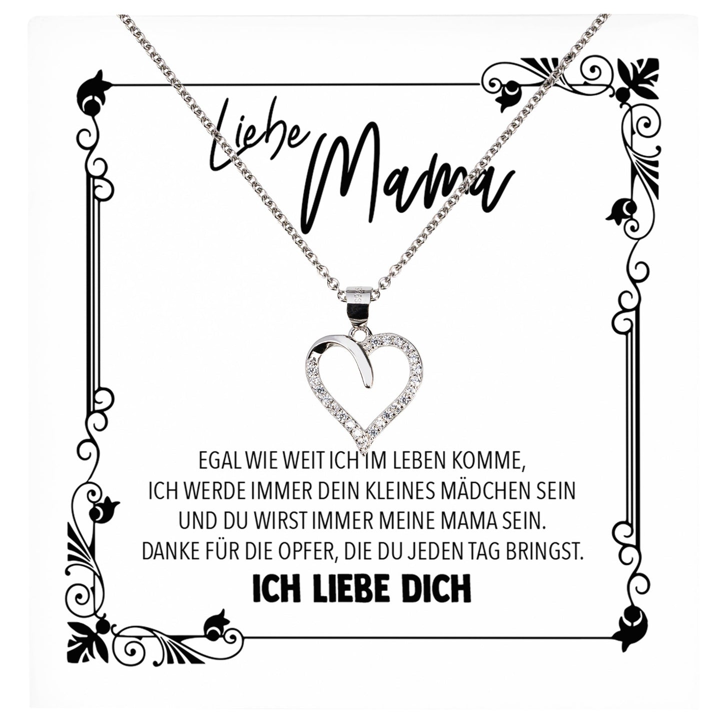 22Feels® Mama Geschenk von Tochter Muttertag Geburtstag Frauen Schmuck mit Karte Echt Silber Herz Halskette Weihnachten Idee Mutter Tochter-Schmuck mit Botschaftskarte - Herz21-22Feels