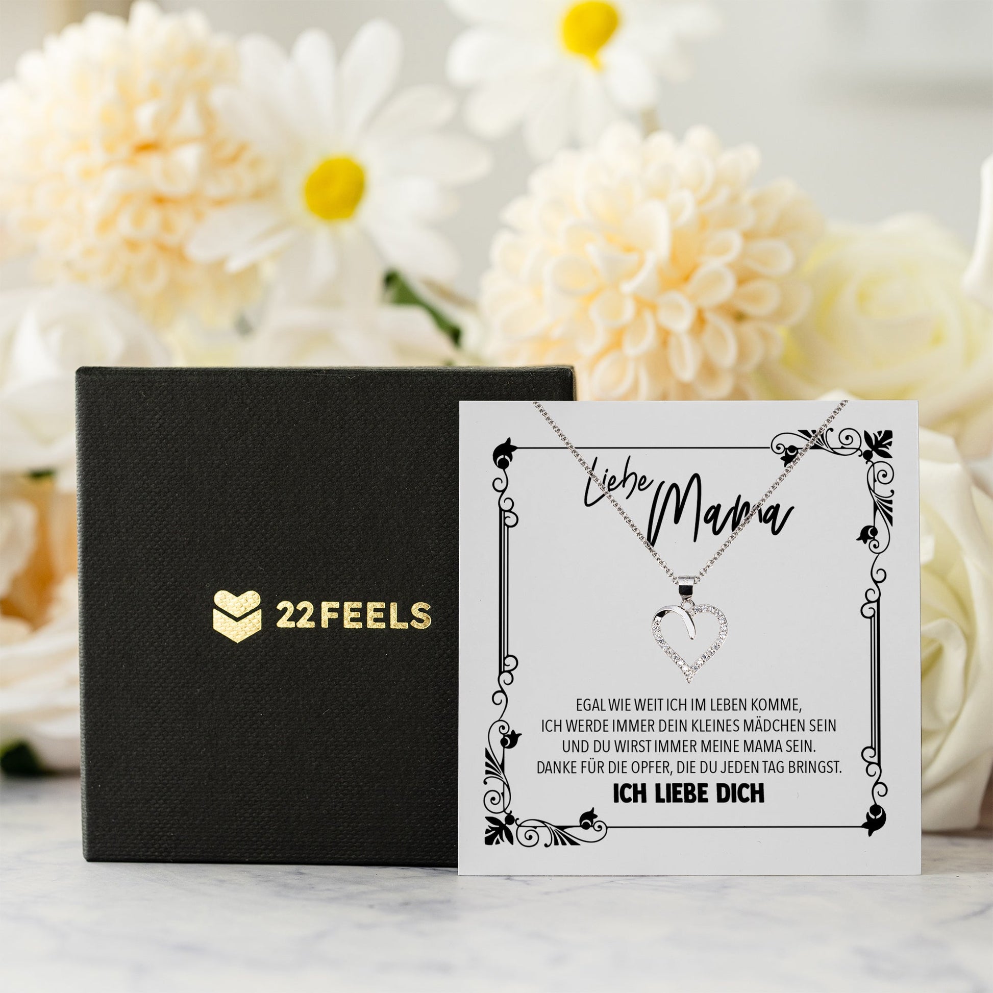 22Feels® Mama Geschenk von Tochter Muttertag Geburtstag Frauen Schmuck mit Karte Echt Silber Herz Halskette Weihnachten Idee Mutter Tochter-Schmuck mit Botschaftskarte - Herz21-22Feels