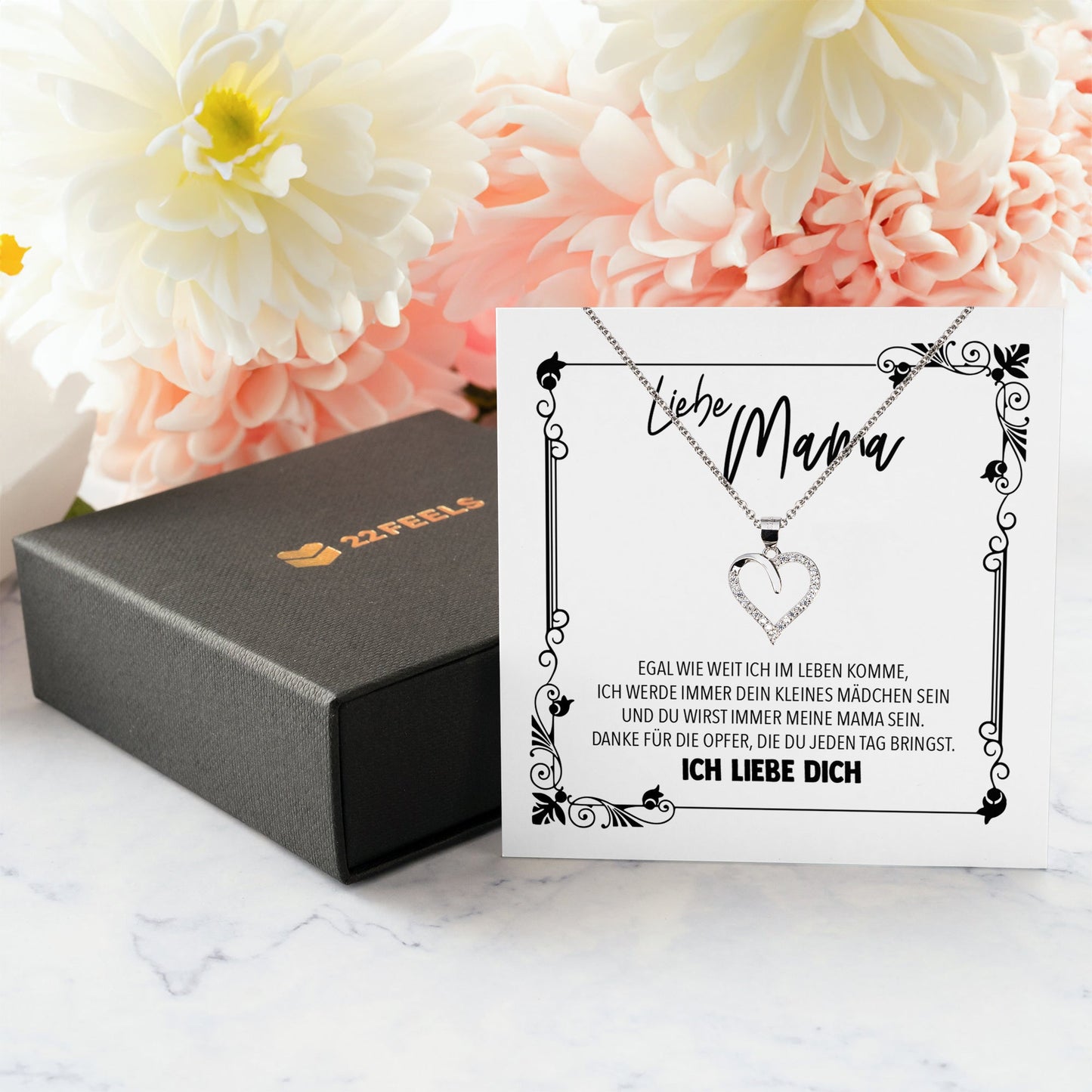 22Feels® Mama Geschenk von Tochter Muttertag Geburtstag Frauen Schmuck mit Karte Echt Silber Herz Halskette Weihnachten Idee Mutter Tochter-Schmuck mit Botschaftskarte - Herz21-22Feels