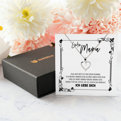 22Feels® Mama Geschenk von Tochter Muttertag Geburtstag Frauen Schmuck mit Karte Echt Silber Herz Halskette Weihnachten Idee Mutter Tochter-Schmuck mit Botschaftskarte - Herz21-22Feels