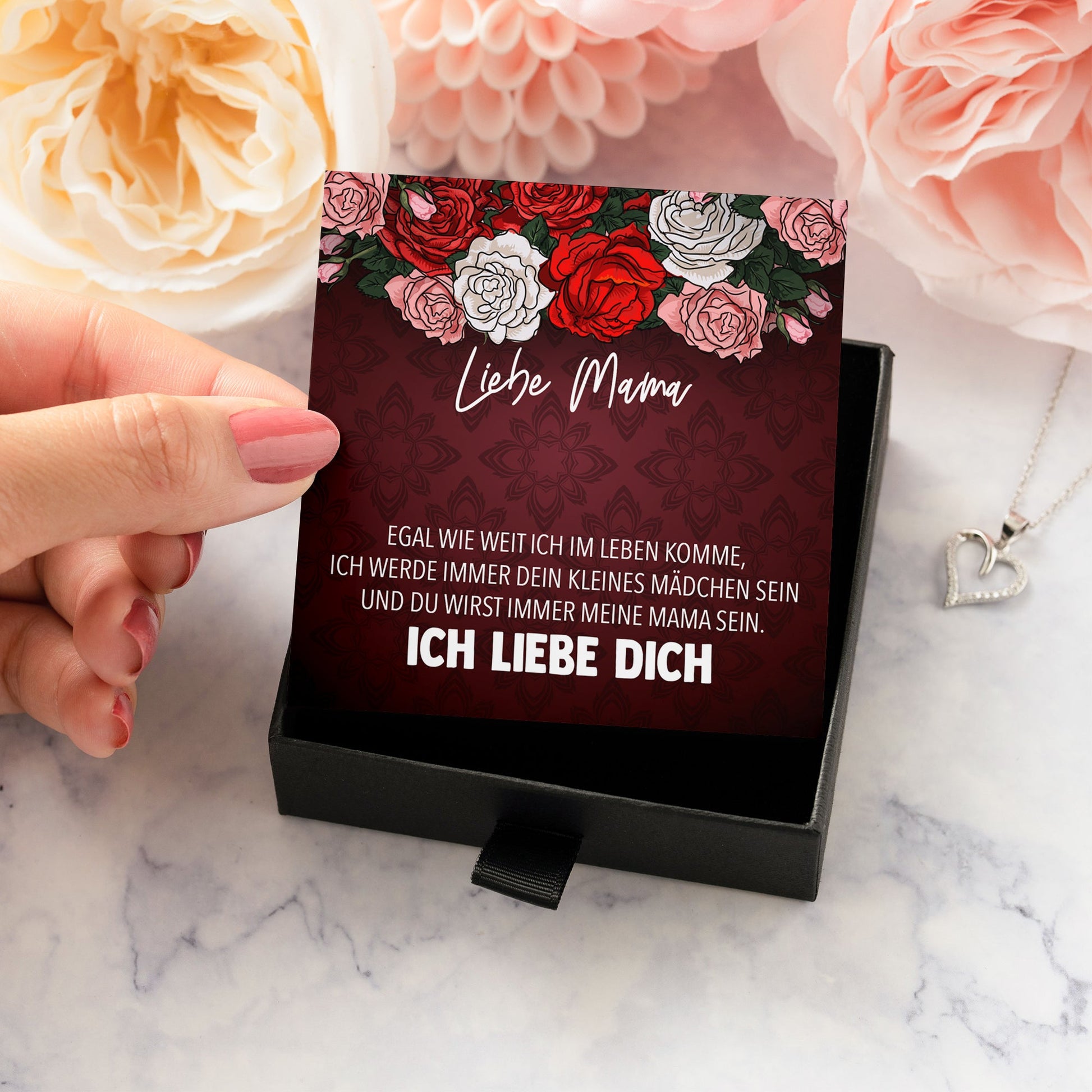 22Feels® Mama Geschenk von Tochter Muttertag Geburtstag Frauen Schmuck mit Karte Echt Silber Herz Halskette Weihnachten Idee Mutter Tochter-Schmuck mit Botschaftskarte - Herz21-22Feels