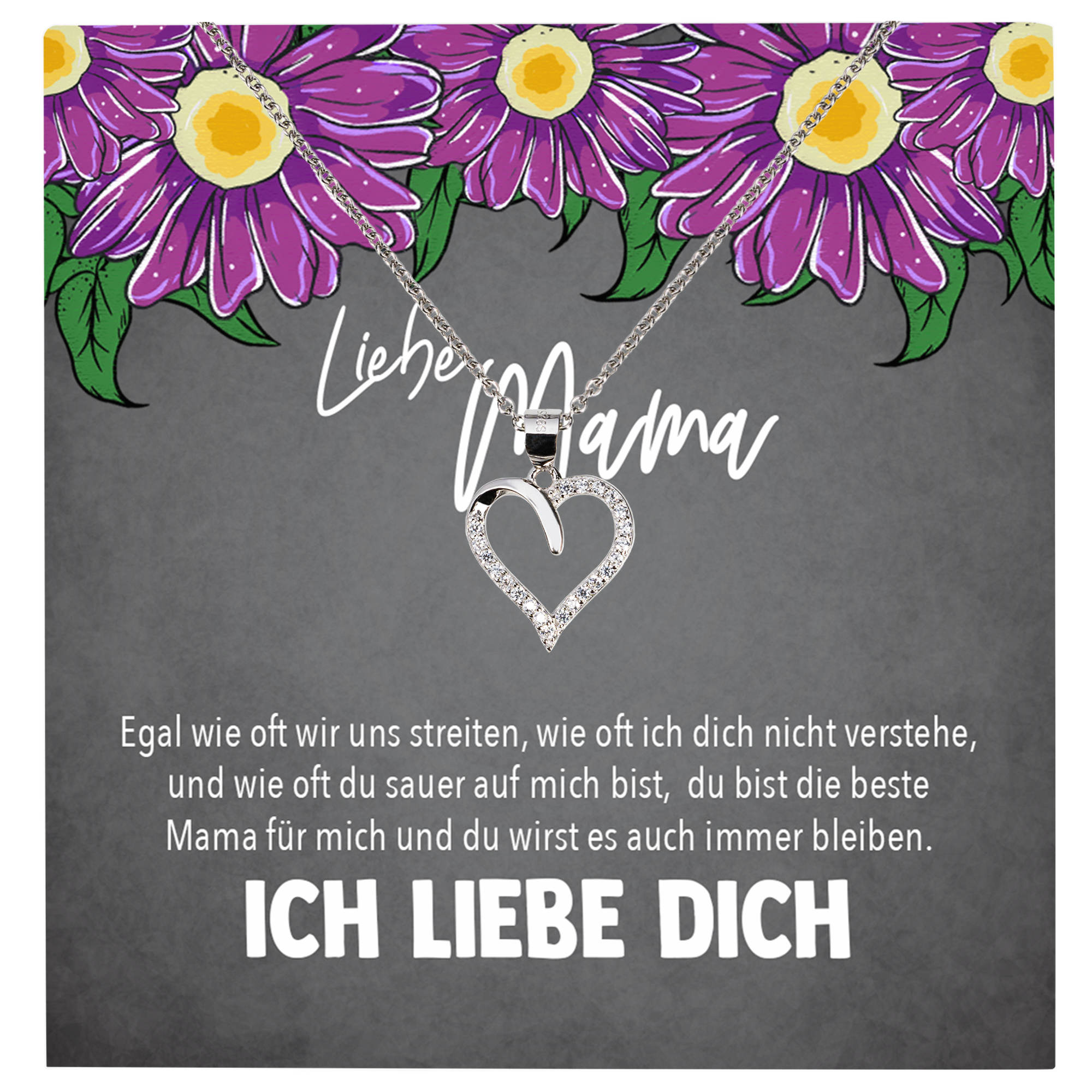 22Feels® Mama Geschenk von Tochter Muttertag Geburtstag Frauen Schmuck mit Karte Echt Silber Herz Halskette Weihnachten Idee Mutter Tochter-Schmuck mit Botschaftskarte - Herz21-22Feels