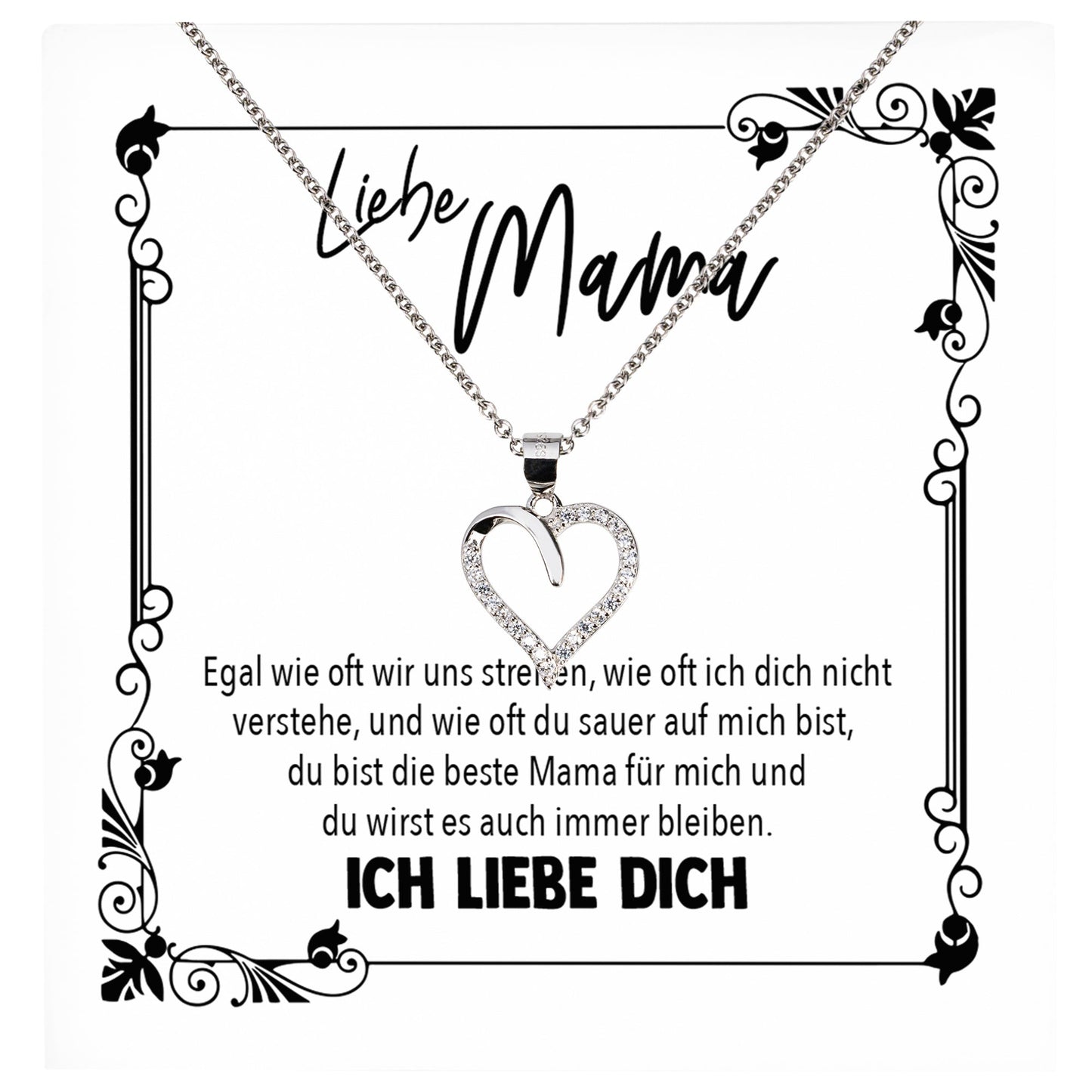22Feels® Mama Geschenk von Tochter Muttertag Geburtstag Frauen Schmuck mit Karte Echt Silber Herz Halskette Weihnachten Idee Mutter Tochter-Schmuck mit Botschaftskarte - Herz21-22Feels