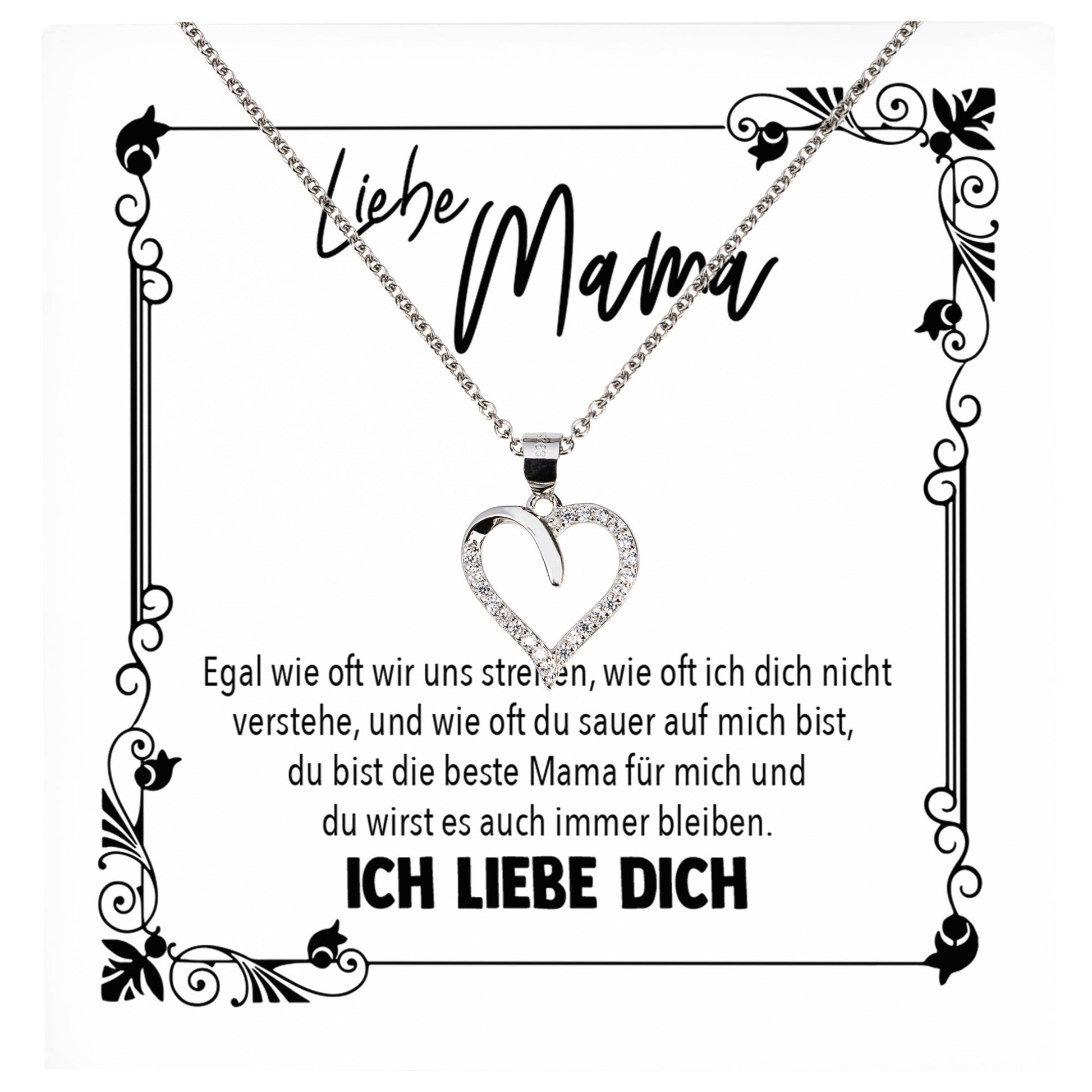 22Feels® Mama Geschenk von Tochter Muttertag Geburtstag Frauen Schmuck mit Karte Echt Silber Herz Halskette Weihnachten Idee Mutter Tochter-Schmuck mit Botschaftskarte - Herz21-22Feels