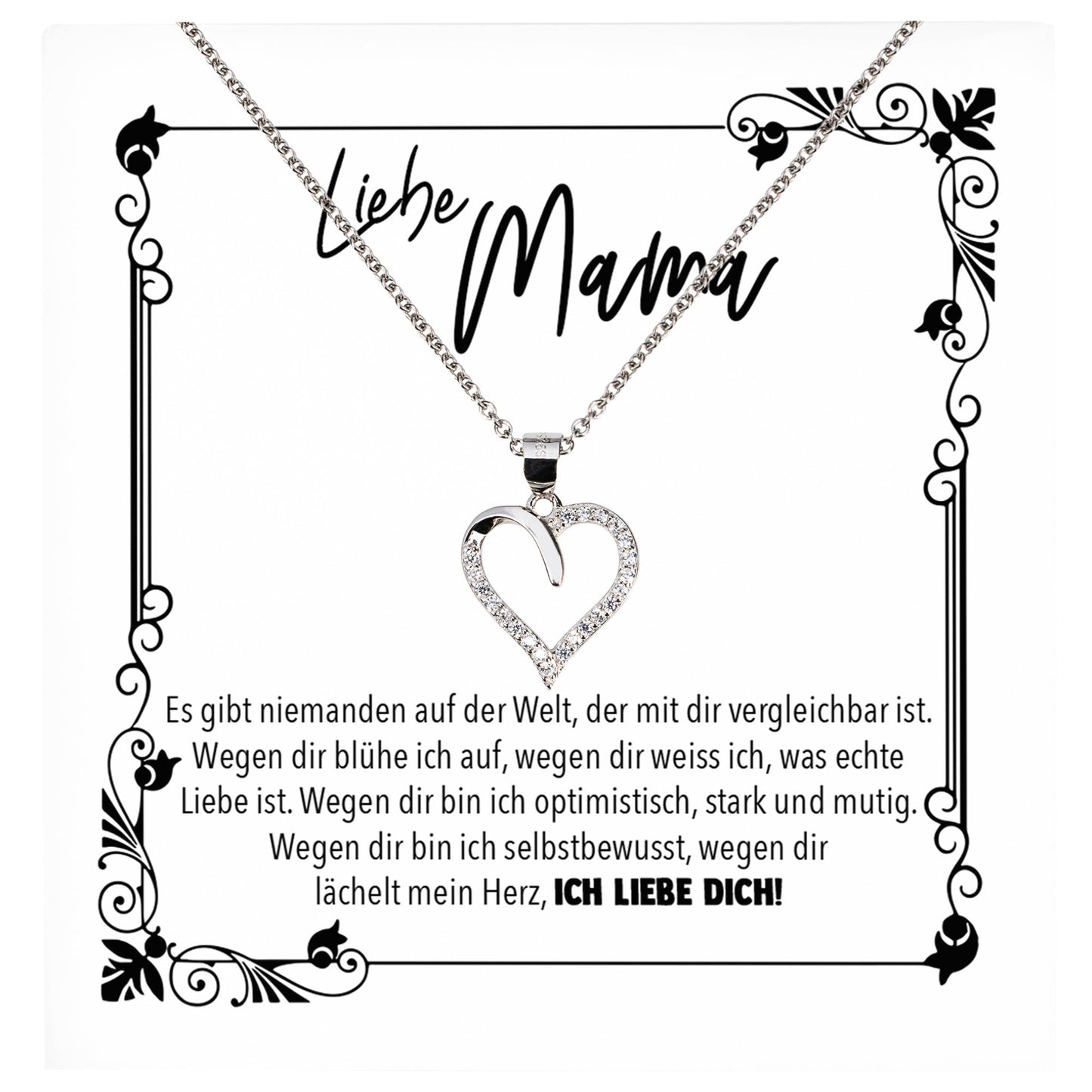 22Feels® Mama Geschenk Muttertag Geburtstag Frauen Schmuck mit Karte Herz Halskette Echt Silber Weihnachten Idee von Tochter oder Sohn-Schmuck mit Botschaftskarte - Herz21-22Feels