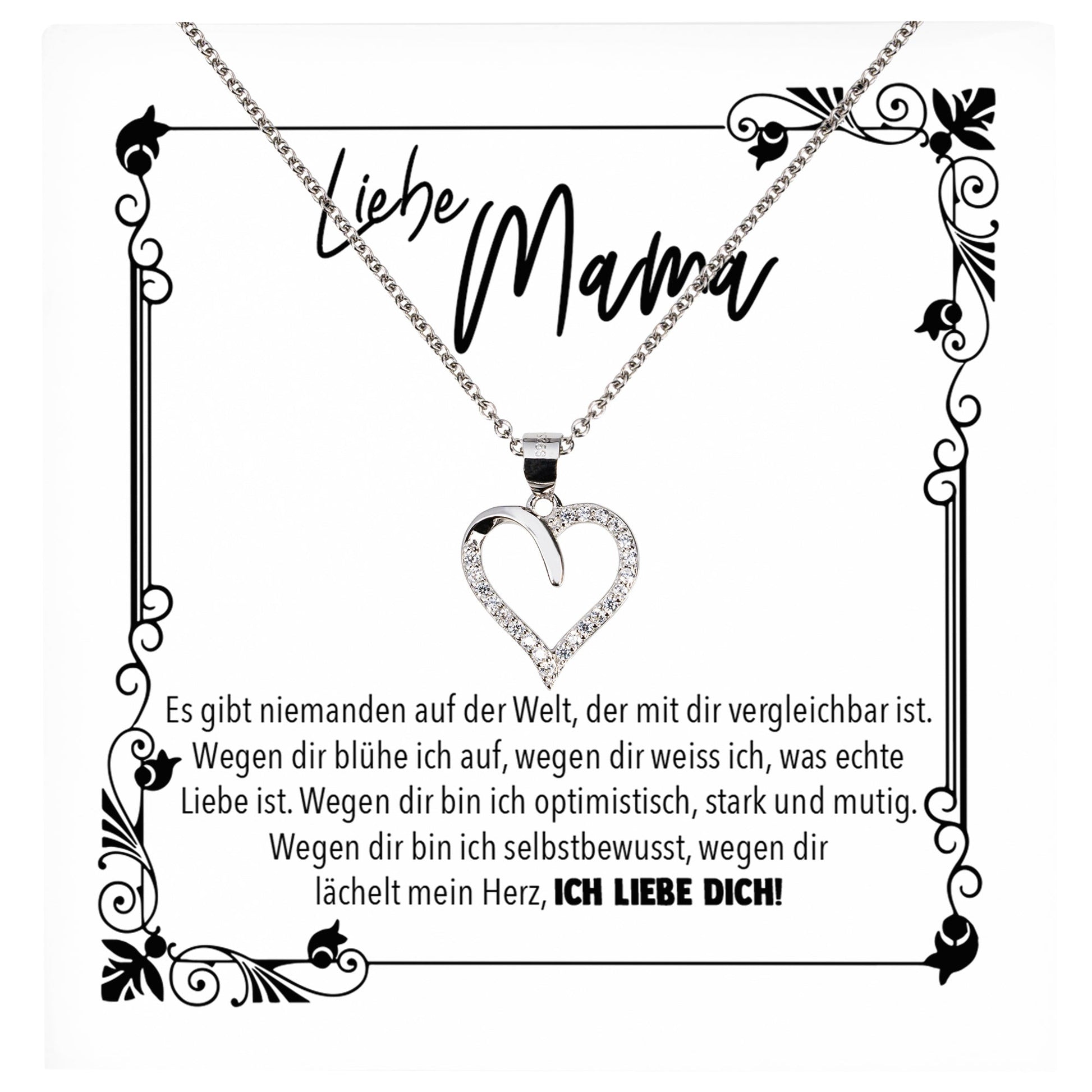 22Feels® Mama Geschenk Muttertag Geburtstag Frauen Schmuck mit Karte Herz Halskette Echt Silber Weihnachten Idee von Tochter oder Sohn-Schmuck mit Botschaftskarte - Herz21-22Feels
