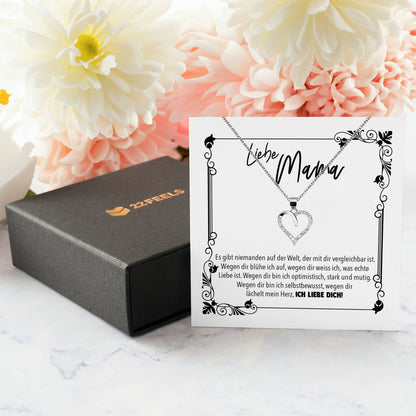 22Feels® Mama Geschenk Muttertag Geburtstag Frauen Schmuck mit Karte Herz Halskette Echt Silber Weihnachten Idee von Tochter oder Sohn-Schmuck mit Botschaftskarte - Herz21-22Feels
