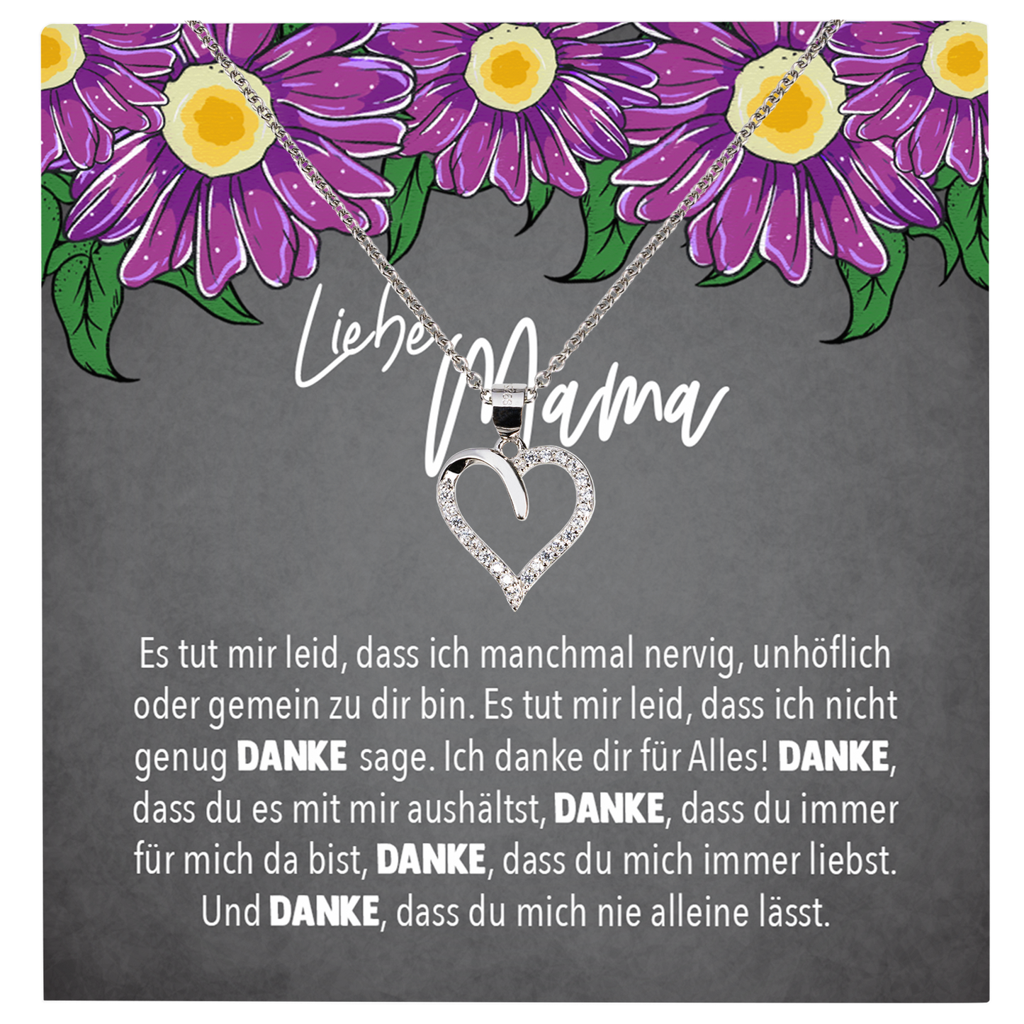 22Feels® Mama Geschenk Muttertag Geburtstag Frauen Schmuck mit Karte Herz Halskette Echt Silber Weihnachten Idee von Tochter oder Sohn-Schmuck mit Botschaftskarte - Herz21-22Feels