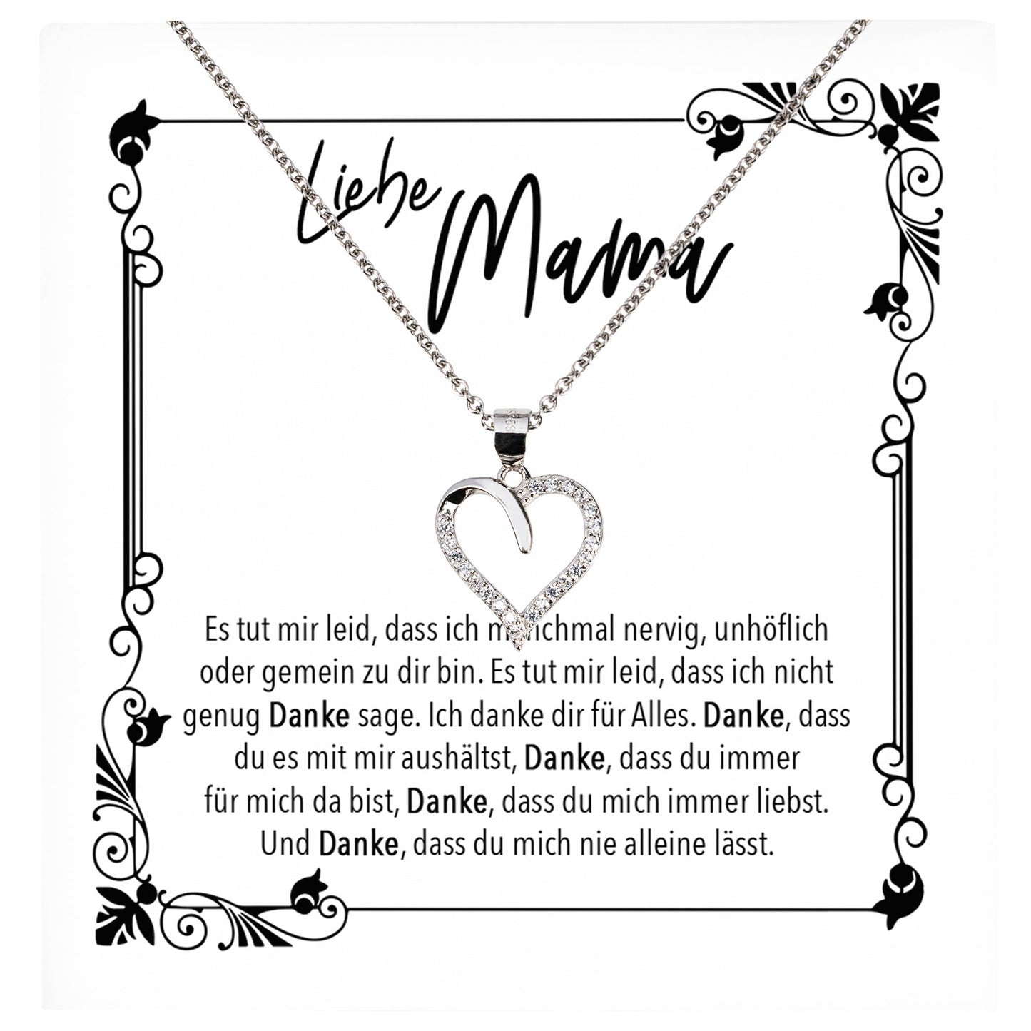 22Feels® Mama Geschenk Muttertag Geburtstag Frauen Schmuck mit Karte Herz Halskette Echt Silber Weihnachten Idee von Tochter oder Sohn-Schmuck mit Botschaftskarte - Herz21-22Feels