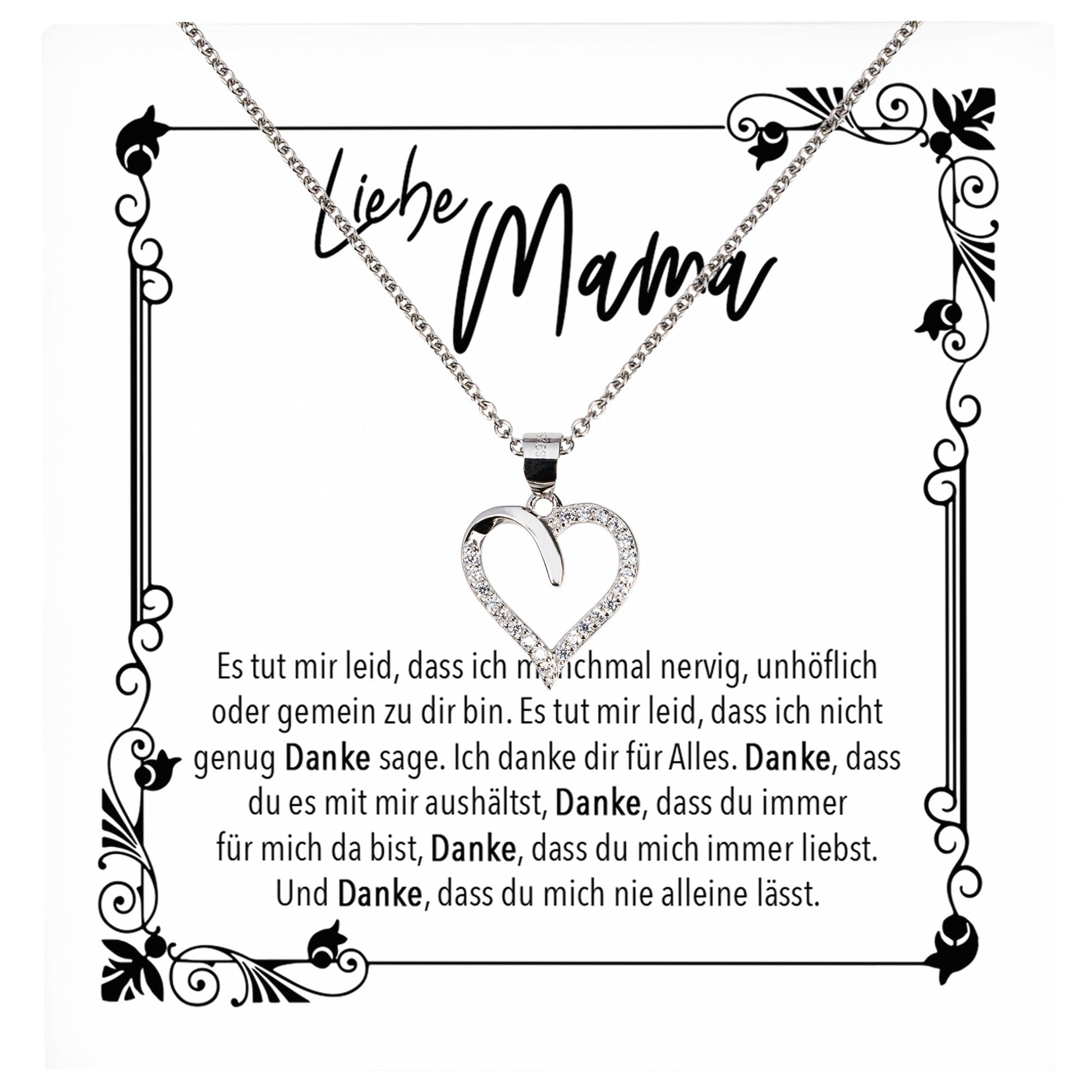 22Feels® Mama Geschenk Muttertag Geburtstag Frauen Schmuck mit Karte Herz Halskette Echt Silber Weihnachten Idee von Tochter oder Sohn-Schmuck mit Botschaftskarte - Herz21-22Feels
