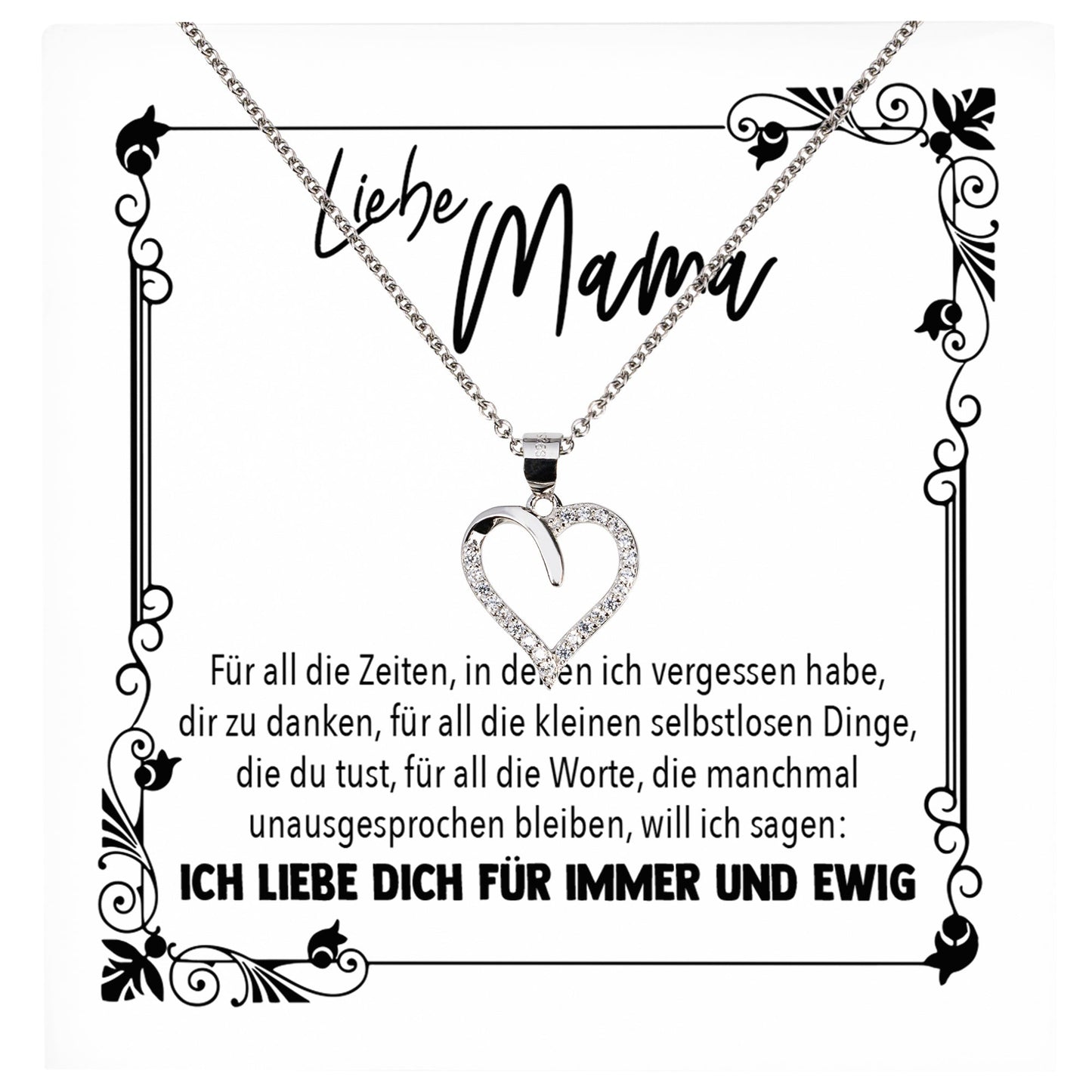 22Feels® Mama Geschenk Muttertag Geburtstag Frauen Schmuck mit Karte Herz Halskette Echt Silber Weihnachten Idee von Tochter oder Sohn-Schmuck mit Botschaftskarte - Herz21-22Feels