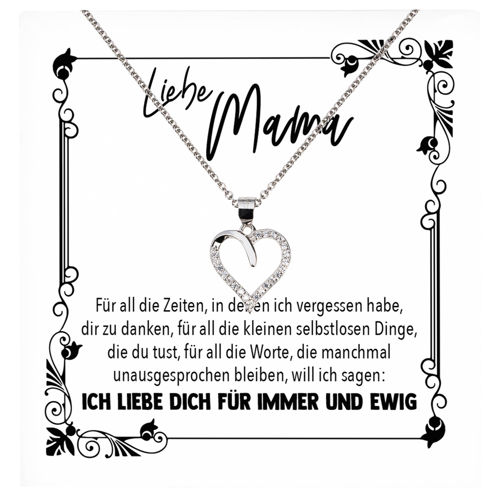 22Feels® Mama Geschenk Muttertag Geburtstag Frauen Schmuck mit Karte Herz Halskette Echt Silber Weihnachten Idee von Tochter oder Sohn-Schmuck mit Botschaftskarte - Herz21-22Feels