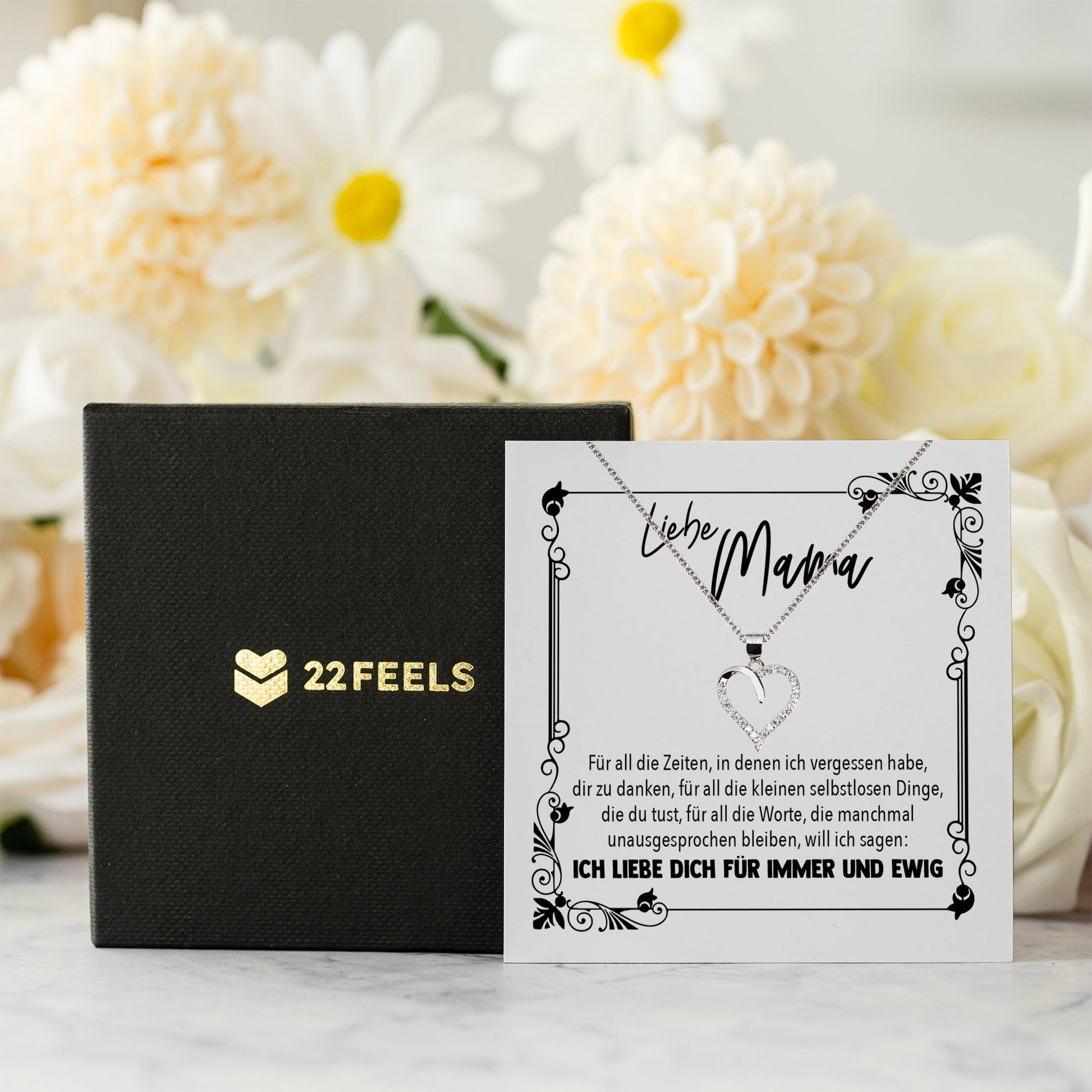 22Feels® Mama Geschenk Muttertag Geburtstag Frauen Schmuck mit Karte Herz Halskette Echt Silber Weihnachten Idee von Tochter oder Sohn-Schmuck mit Botschaftskarte - Herz21-22Feels