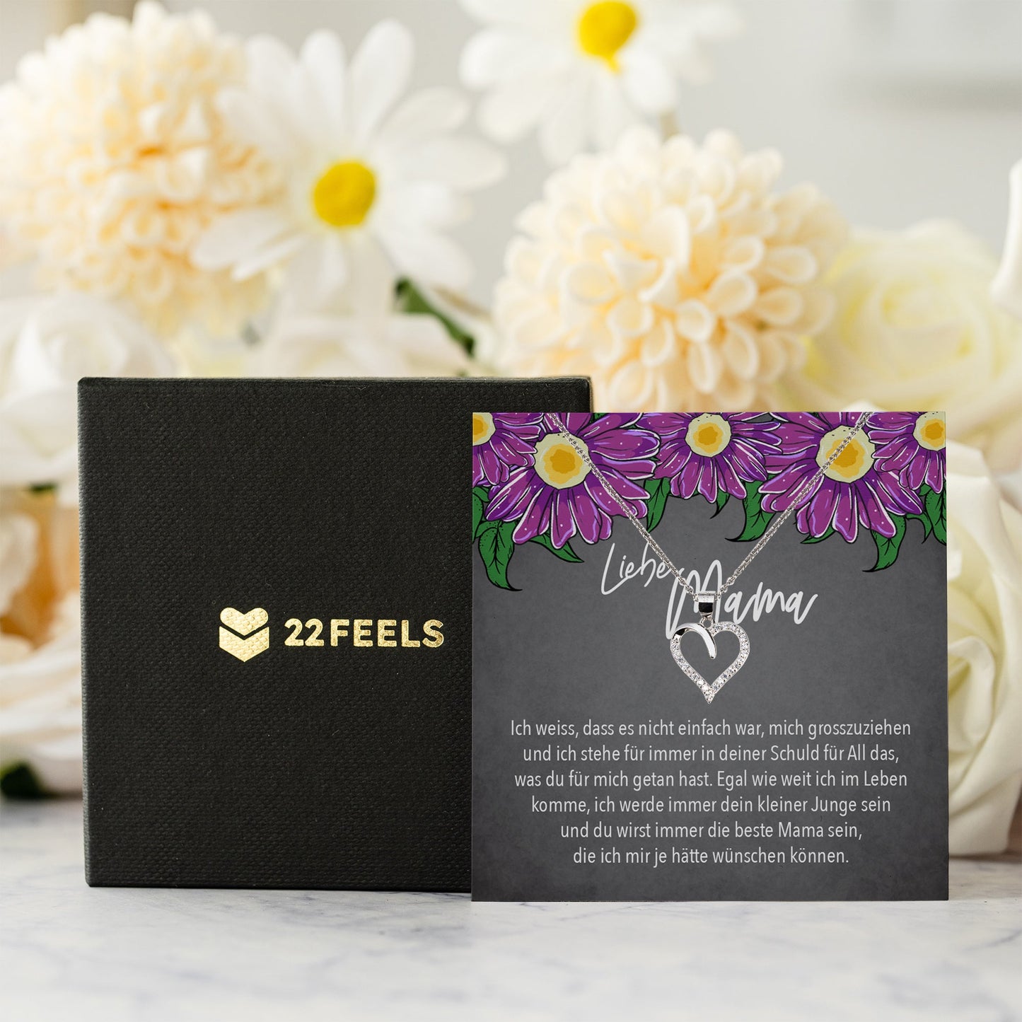 22Feels® Mama Geschenk von Sohn Muttertag Geburtstag Frauen Schmuck mit Karte Echt Silber Herz Halskette Weihnachten Idee Mutter Sohn-Schmuck mit Botschaftskarte - Herz21-22Feels