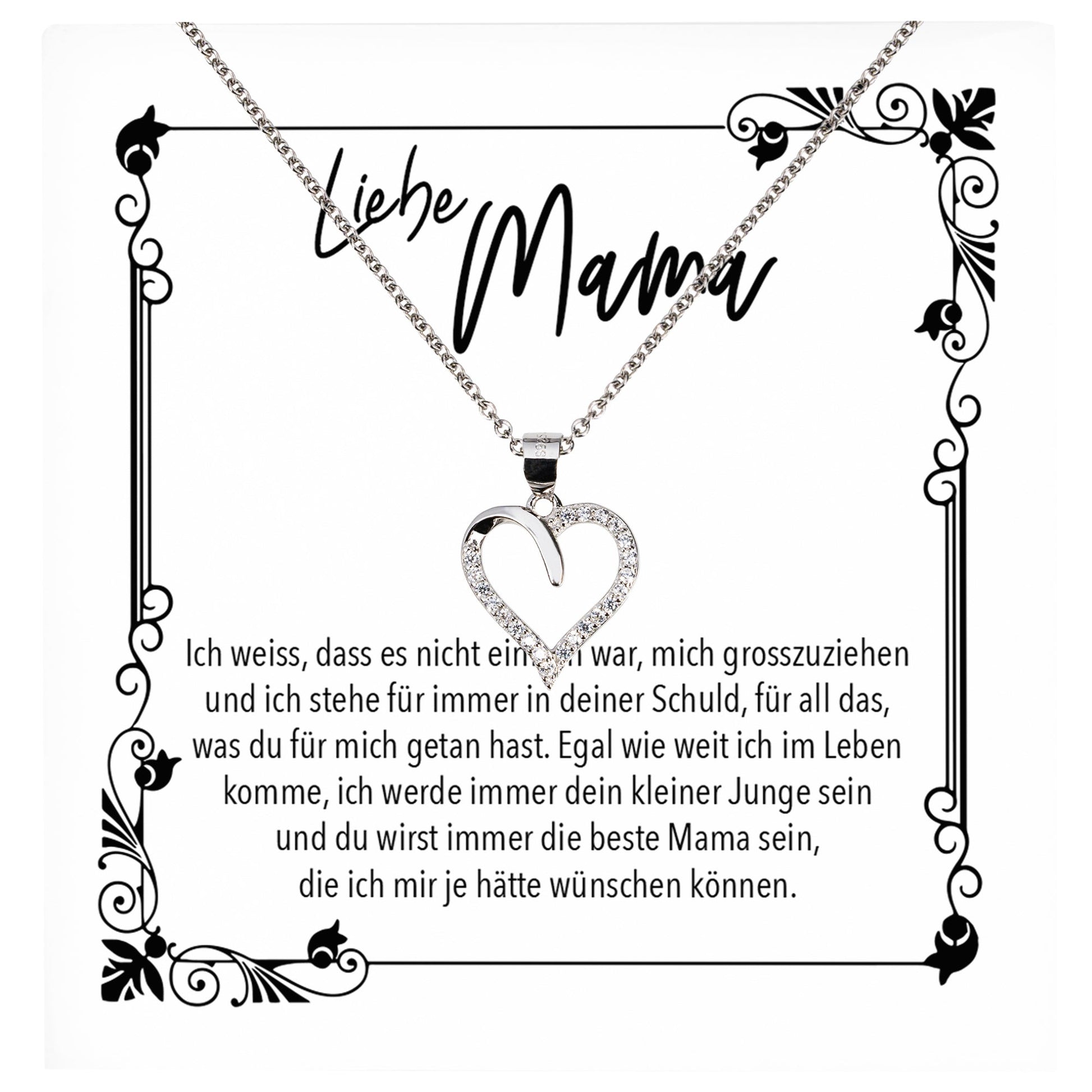 22Feels® Mama Geschenk von Sohn Muttertag Geburtstag Frauen Schmuck mit Karte Echt Silber Herz Halskette Weihnachten Idee Mutter Sohn-Schmuck mit Botschaftskarte - Herz21-22Feels