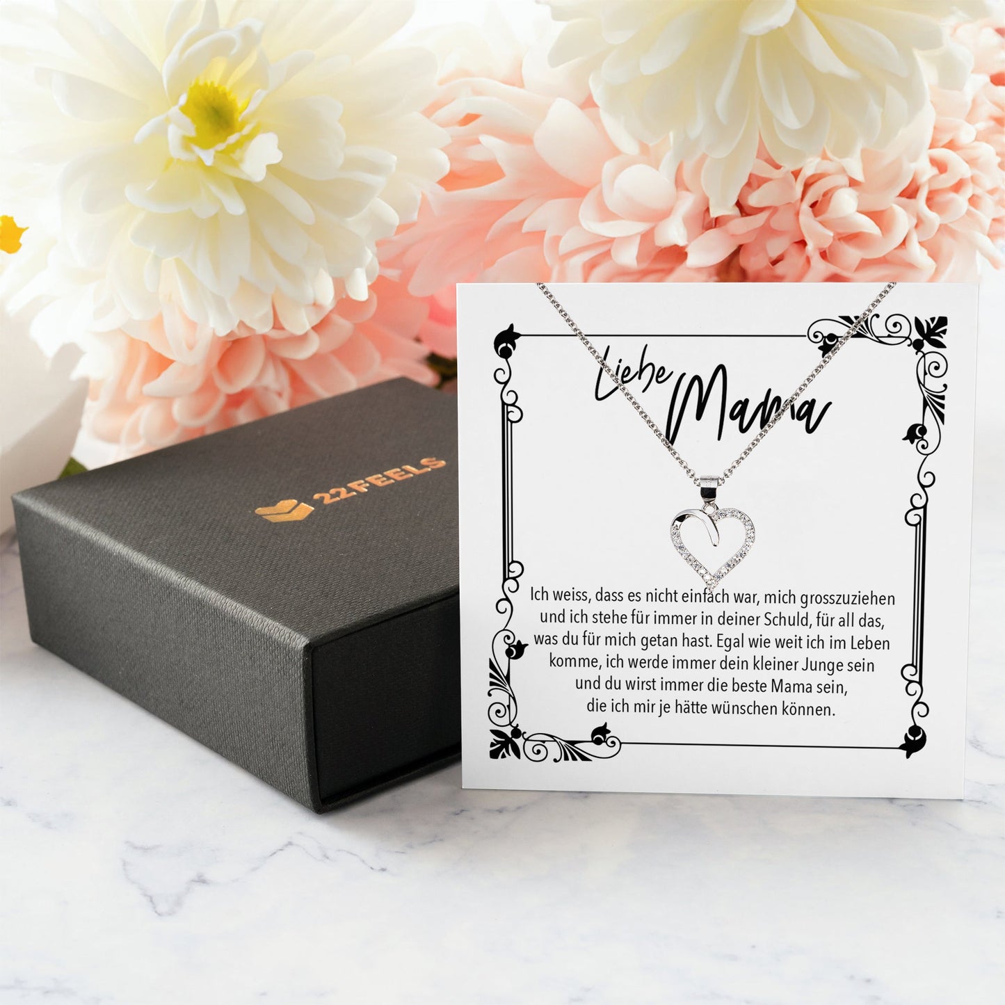 22Feels® Mama Geschenk von Sohn Muttertag Geburtstag Frauen Schmuck mit Karte Echt Silber Herz Halskette Weihnachten Idee Mutter Sohn-Schmuck mit Botschaftskarte - Herz21-22Feels